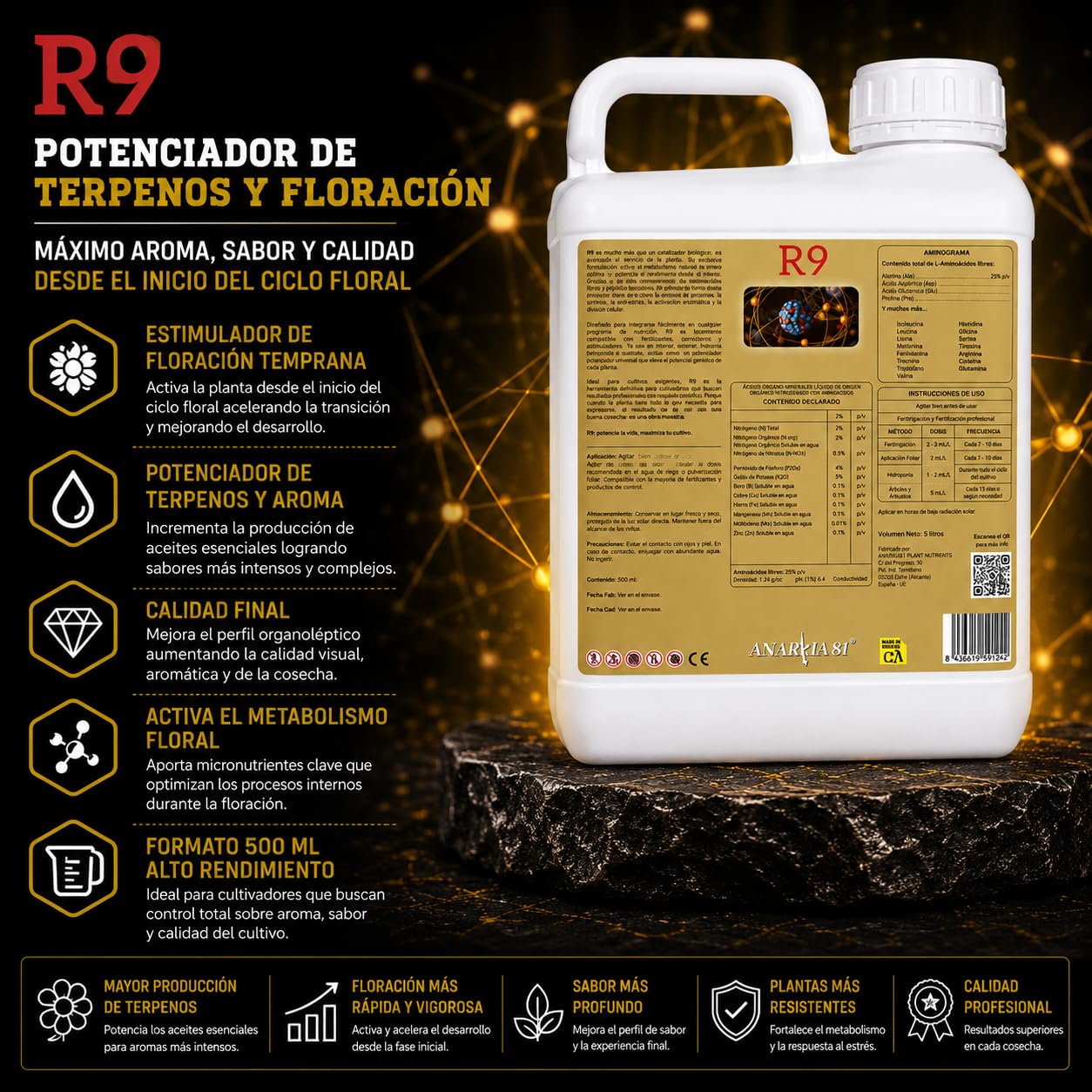 R9 5 L – Potenciador de Terpenos y Floración Estimulador Aroma Sabor Fertilizante Líquido Cultivo Interior y Exterior - Anarkia81