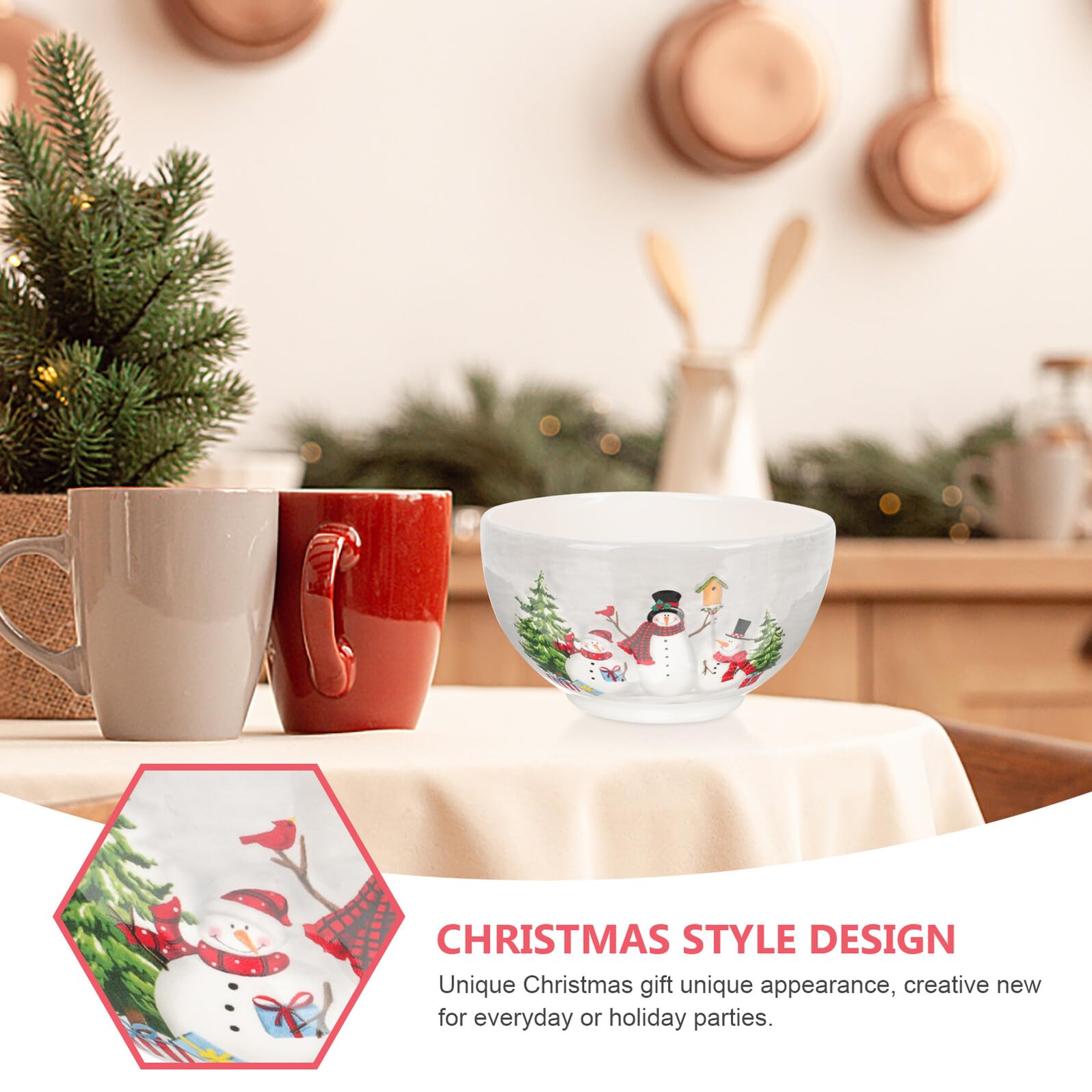 Mipcase Tazón para Sopa y Arroz de Cerámica Diseño Navideño 850 Ml Bol Grande Multifuncional para Servir Comidas Diarias Apto para Aperitivos y Ensaladas Hogar
