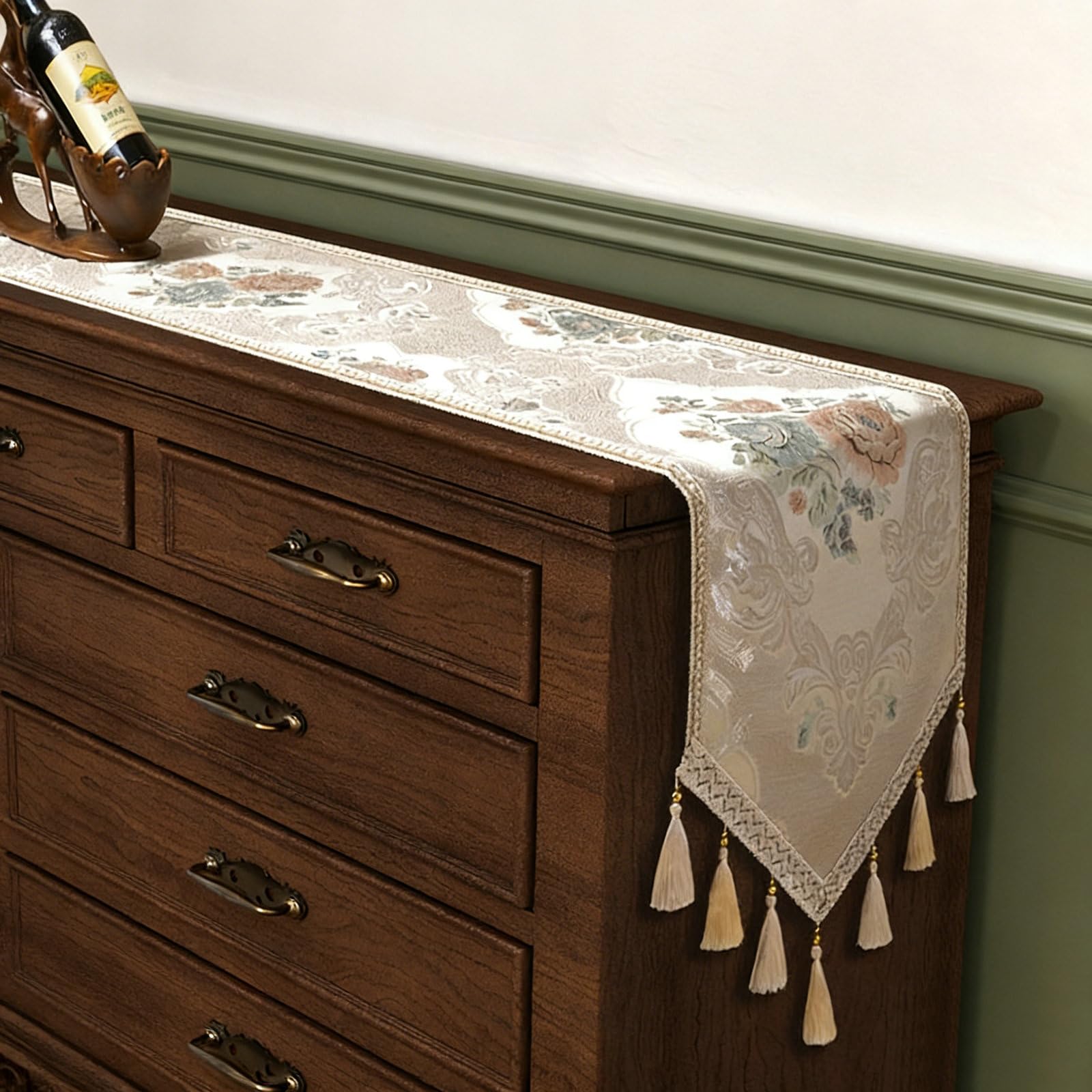 Gualiy Tischläufer Modern 35 x 200 cm Beige, Blumen Stickerei
