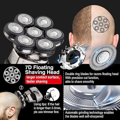 Miniatura 4 de Afeitadoras de cabeza para hombres calvos, maquinilla de afeitar eléctrica 6 en 1, afeitadora de cabeza calva 7, maquinilla de afeitar