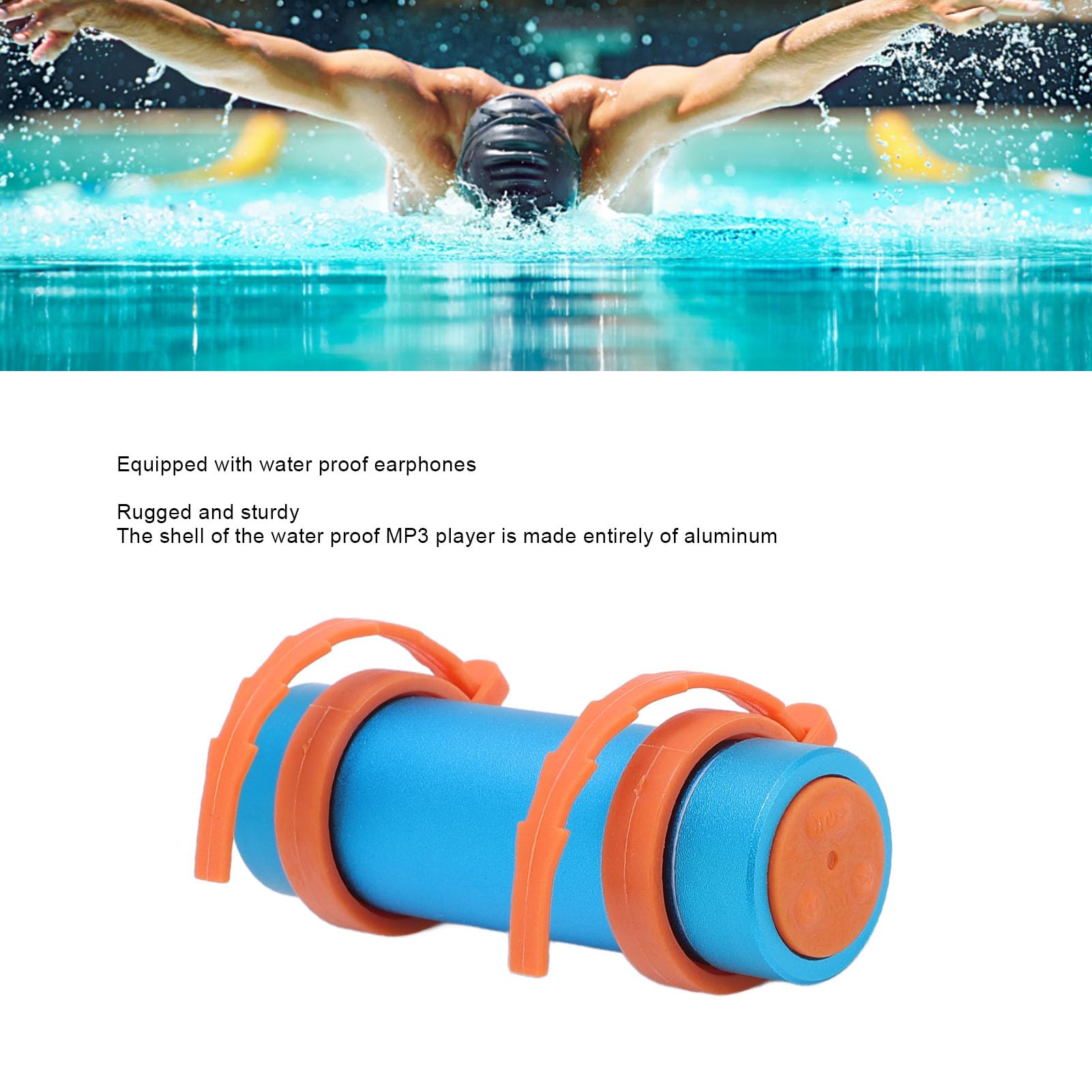 Reproductor de Mp3 Impermeable para Natación, Disfrute de hasta 2,000 Canciones, Reproductor de Música Submarina de 8 GB con Auriculares a Prueba de Agua, Reproductor de Música, (Blue)