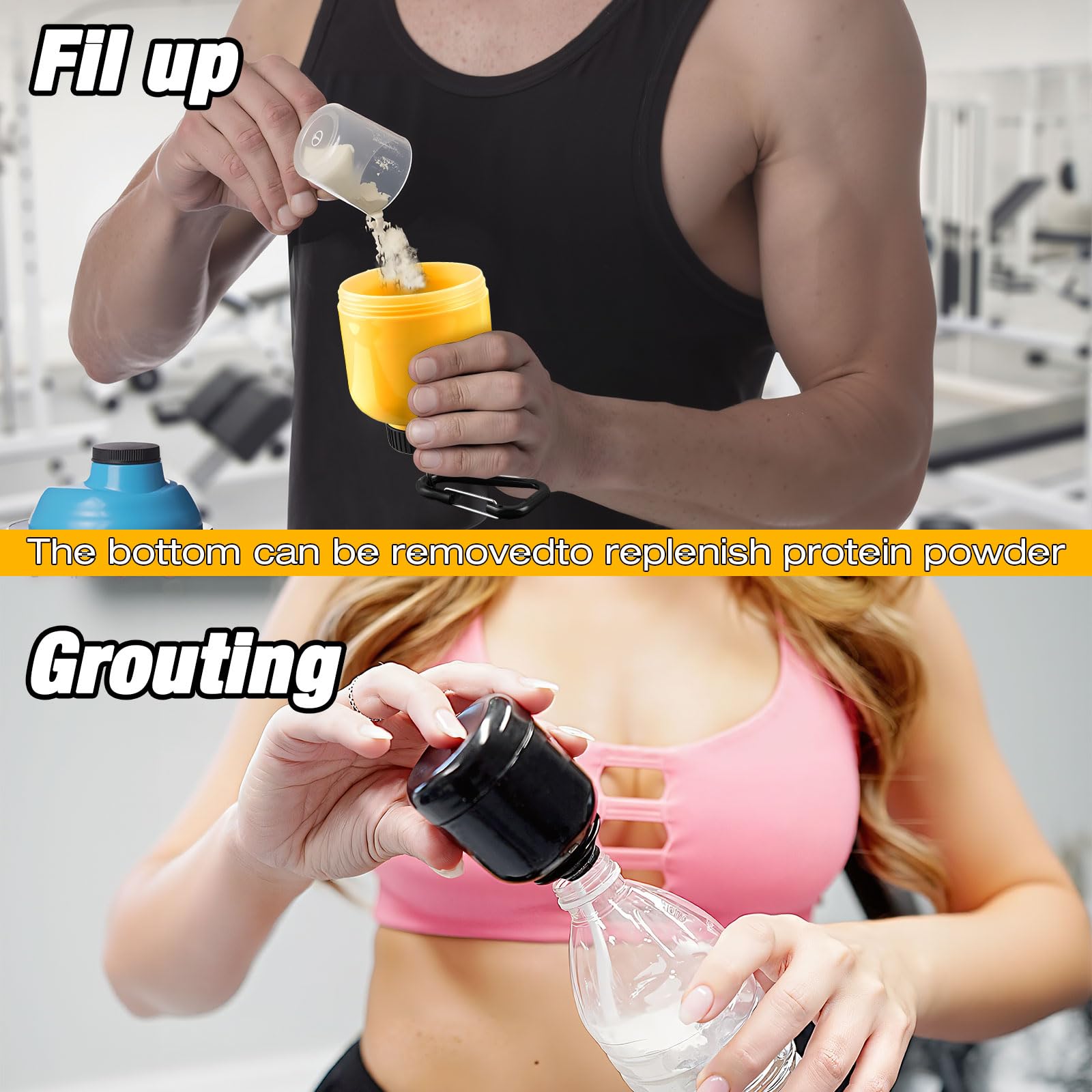 3 Piezas Porta Proteine, 200ml Porta Proteine in Polvere Ontenitore per Proteine Funnel con Moschettone per il Trasporto di Medicinali,Polvere Proteica,Pillole