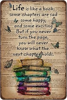 Mocozim Retro Metal Tin Sign Life is Like A Book Poster Reading Decor Vintage Wall for Living Room Office Classroom Library Cafe Courtyard Decoration 8x12 Inch