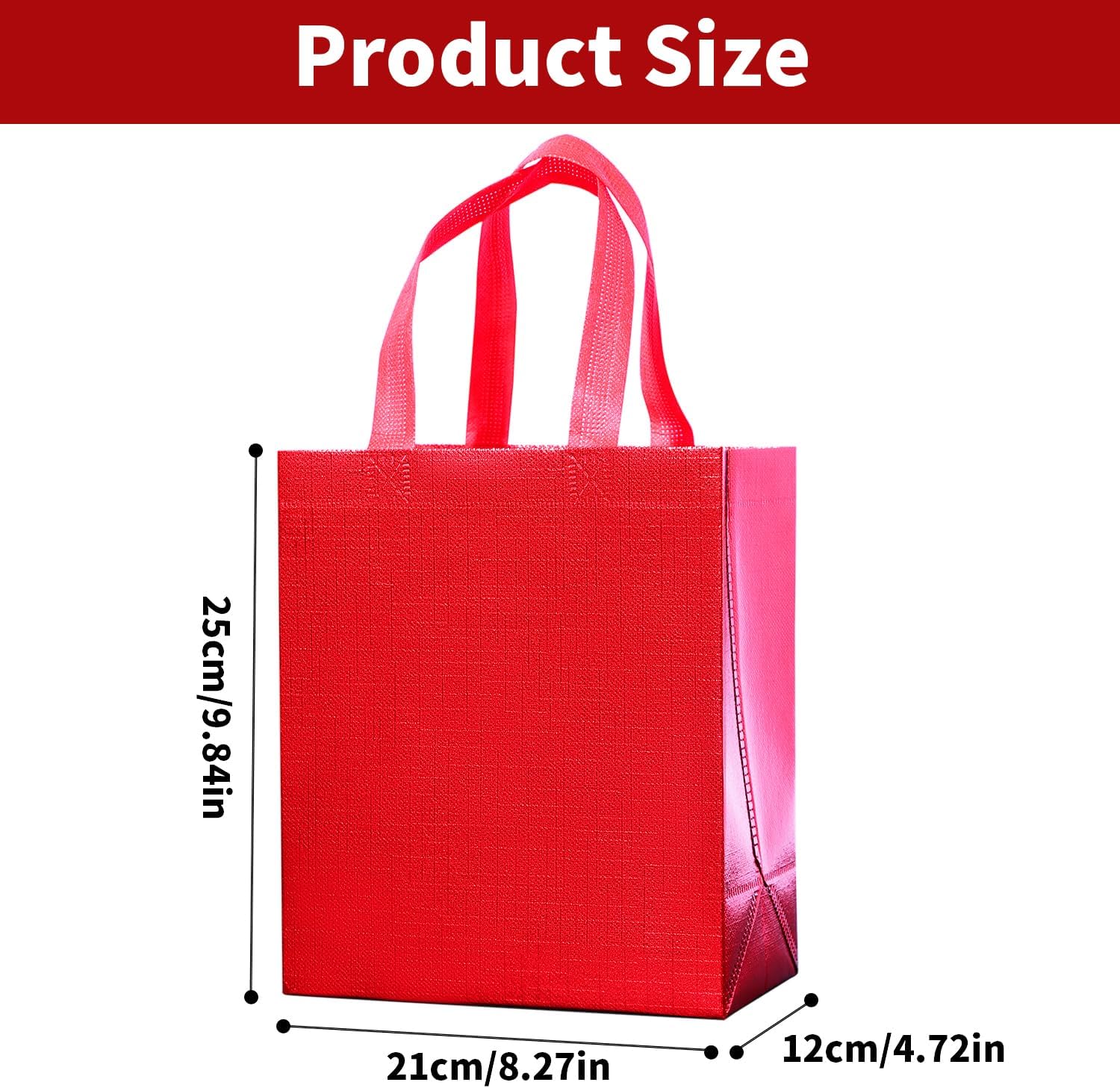20 Pcs Glossy Red non-woven Gift Bags with Handles & Bottom Cardbord Insert,8.27 x 9.84 x 4.72 In,for Xmas, Birthday, Wedding, Party,Easter (Red, X-Small) - Image 2