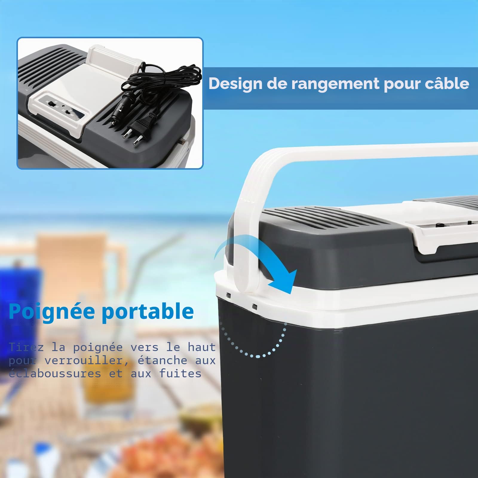 Ikodm 24L Glacière électrique 12V 230V, Mini-réfrigérateur Réfrigéré et Chauffé, Glacière de voiture avec mode ECO, pour le camping en voiture