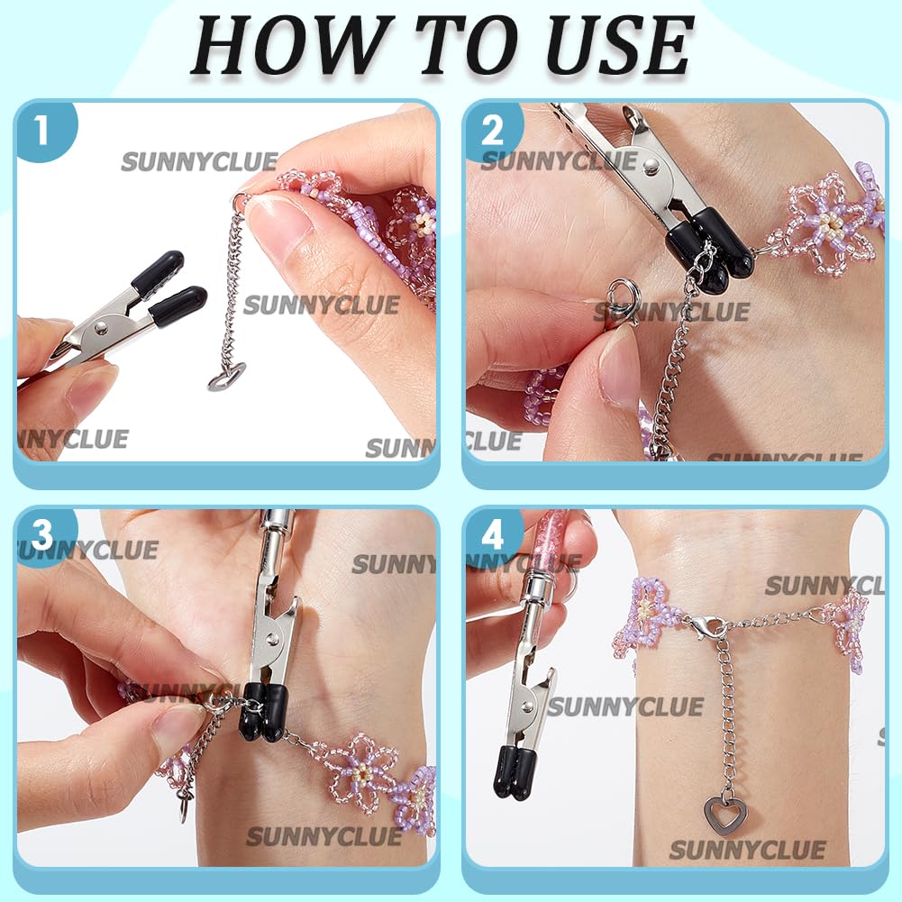 SUNNYCLUE 1 Caja de 2 Piezas de Herramientas de Ayuda para Pulseras Clip de Metal Cierre de Pulsera Piedras Azules Y Blancas Colorido Ligero Portátil de Plástico Clips de Ayuda para el Uso de