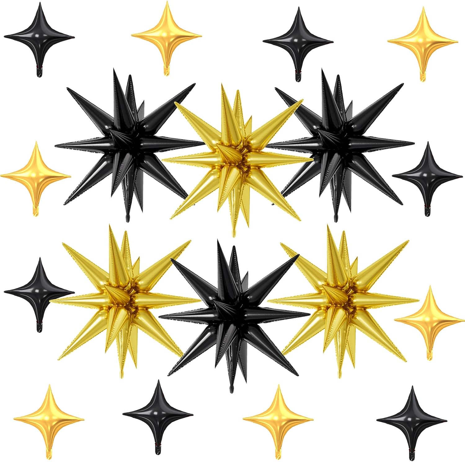 18 Pcs Black Gold Star Balloons, Gold and Black Balloon with 6 Pcs 22-Inch Explosion Star Balloons 12Pcs 10-Inch Four Pointed Stars Foil Balloon for Anniversary Disco Birthday Party Decorations