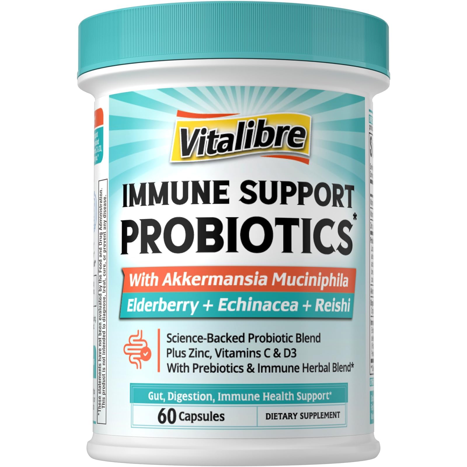 Akkermansia Probiotics for Women & Men, Immune Support Supplement, 16 Strains, with Prebiotics, Zinc, Vitamins C & D3, Moringa & Elderberry, Non-GMO, Digestive Support, 60 Capsules