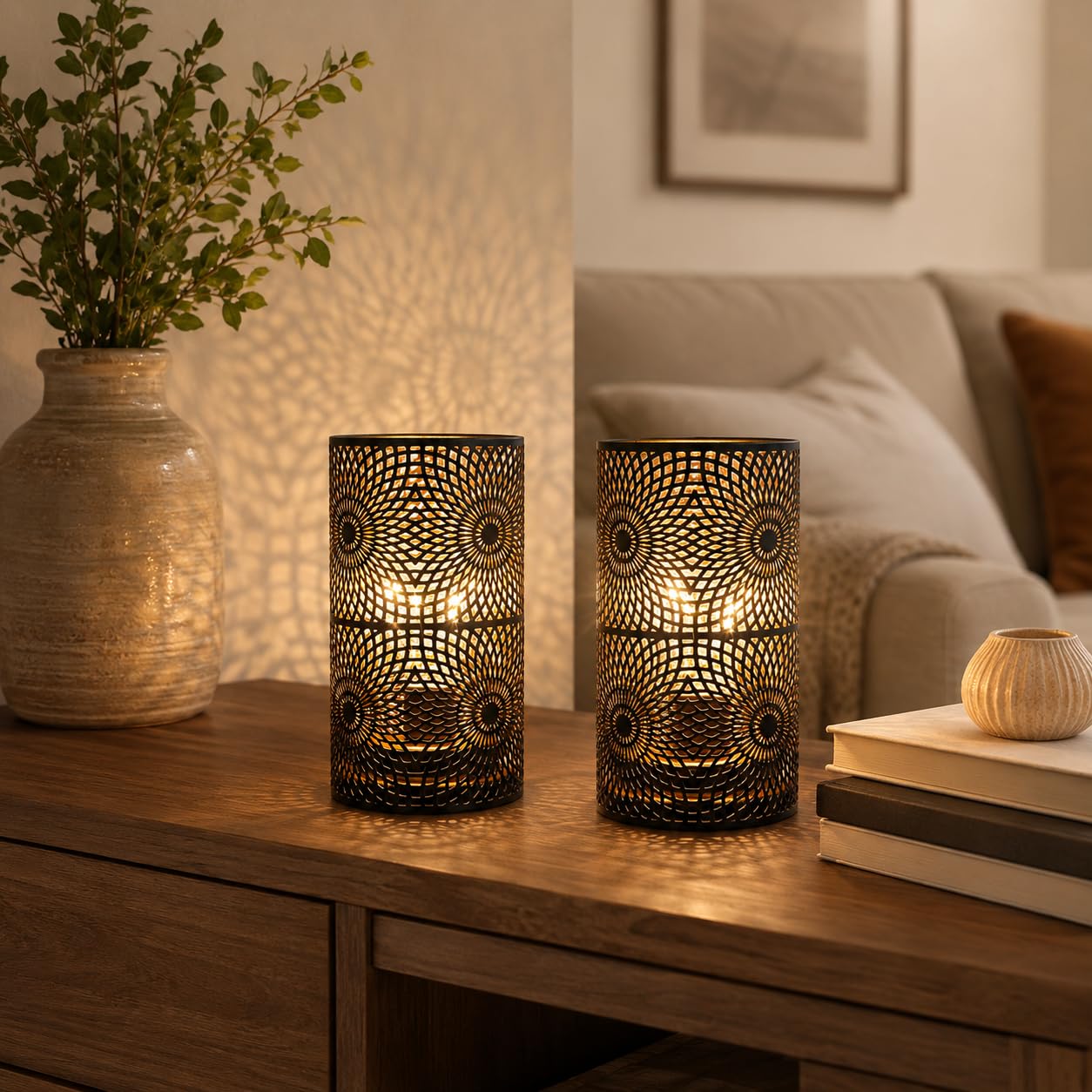 JHY DESIGN Set di 2 Lampada da Tavolo in Metallo Nero D'accento Senza Fili Alimentata a Batteria Con Lampadina Stile Edison Funzionamento a Ideale per Matrimoni Feste Patio Eventi