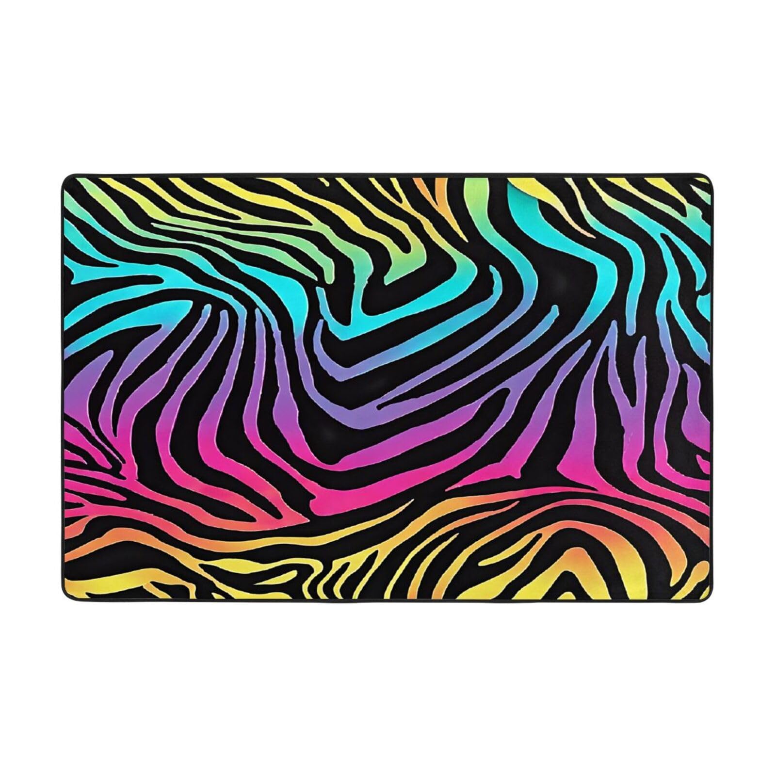 Tapis moderne zèbre multicolore antidérapant 91x61 cm pour intérieur design