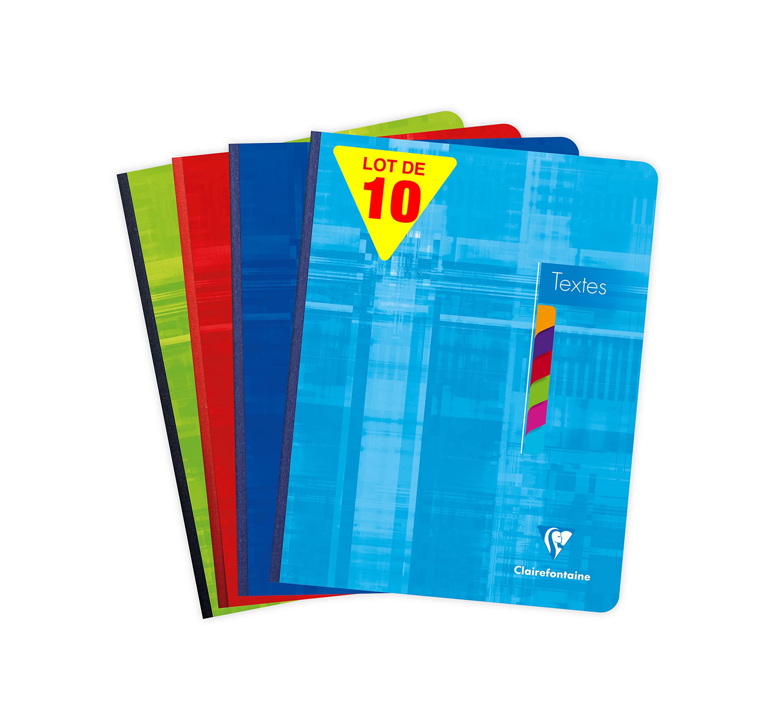 Clairefontaine 9626C - Packung mit 10 Hausaufgabenheften, Rücken geleimt, 17x22cm, 72 Blatt, französische Lineatur, 90g, farbig sortiert, 1 Pack