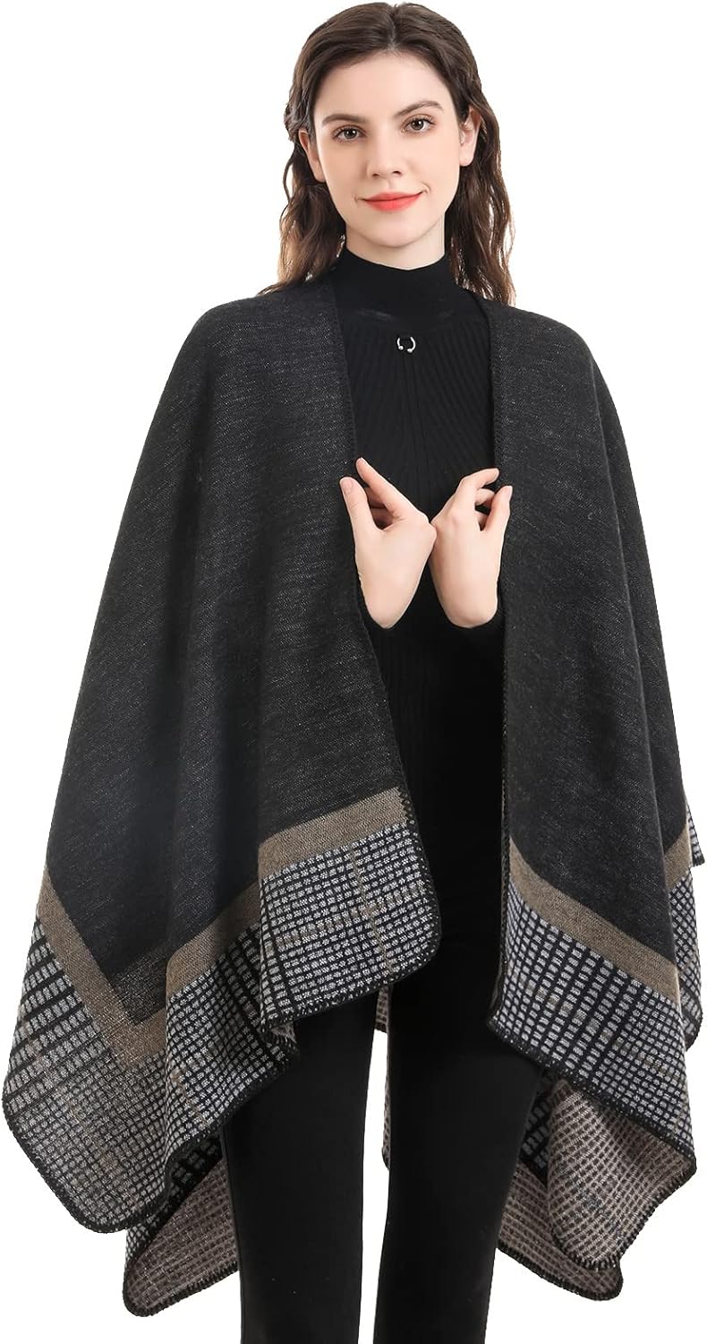 Shawl Wraps for Women, Elegant Knitted Cape Open Front Poncho Scarf Blanket Cardigan Coat for Spring, Autumn, and Winter - Image 4