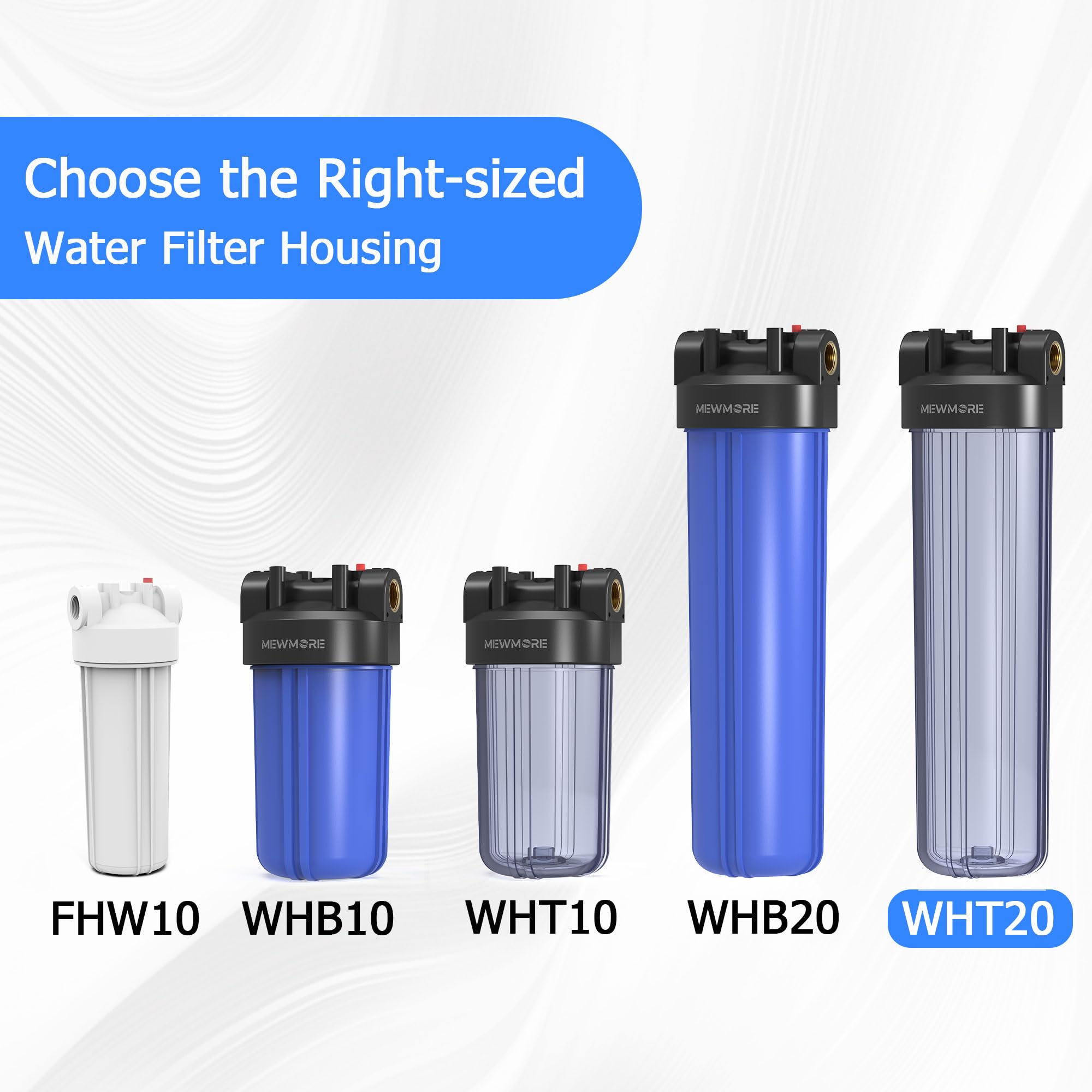 WHT20 - Carcasa de filtro de agua para toda la casa, compatible con filtros de sedimentos de 20 x 4.5 pulgadas para pozo y ciudad de agua, sistema de prefiltración para el hogar, puerto NPT de