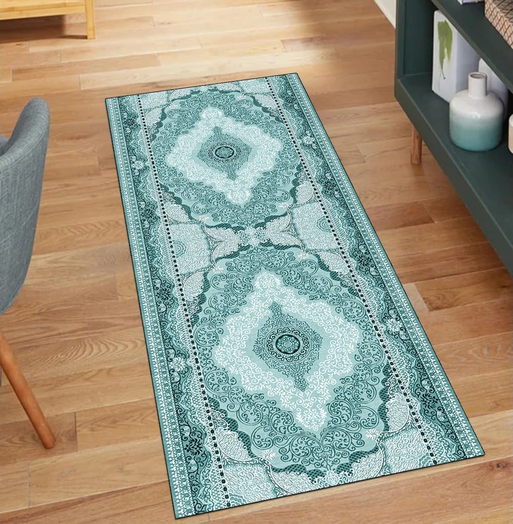 Alfombra pasillo de cocina cian 90x200 cm rectangular y lavable