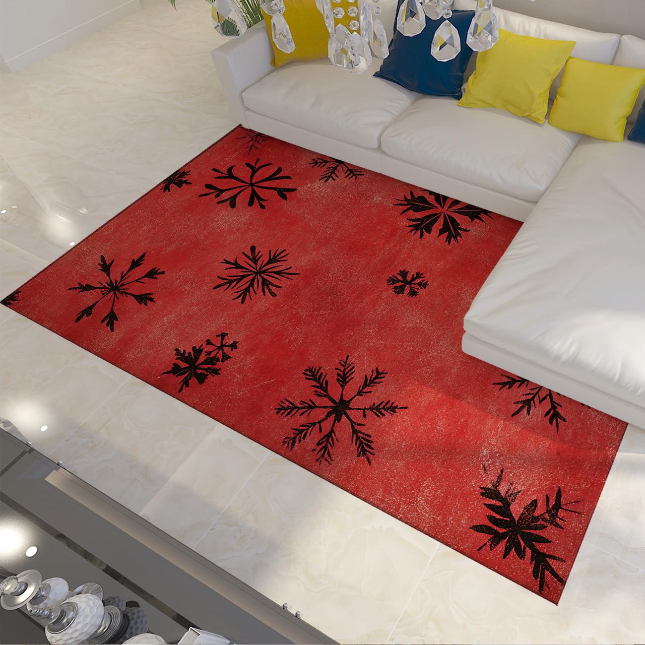 Tapis flocon de neige de Noël 80x150cm lavable pour en finir avec les taches en salle de jeux