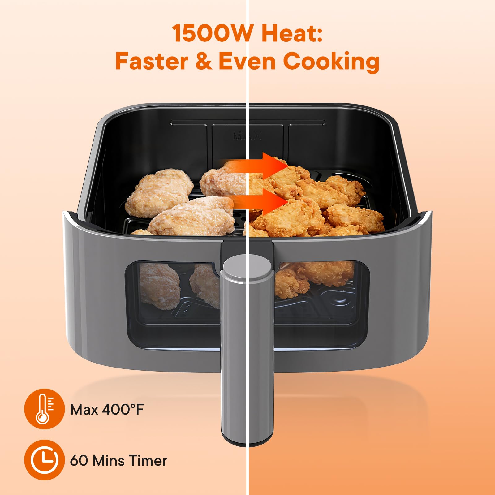 OLIXIS Dual Basket Air Fryer, 9.5 Quart Large Air Fryer with Double Basket, Independent TEMP Control, Sync Setting, Shake Reminder, 10 Presets for Bake, Broil, Defrost, Dehydrate, Grey view 3