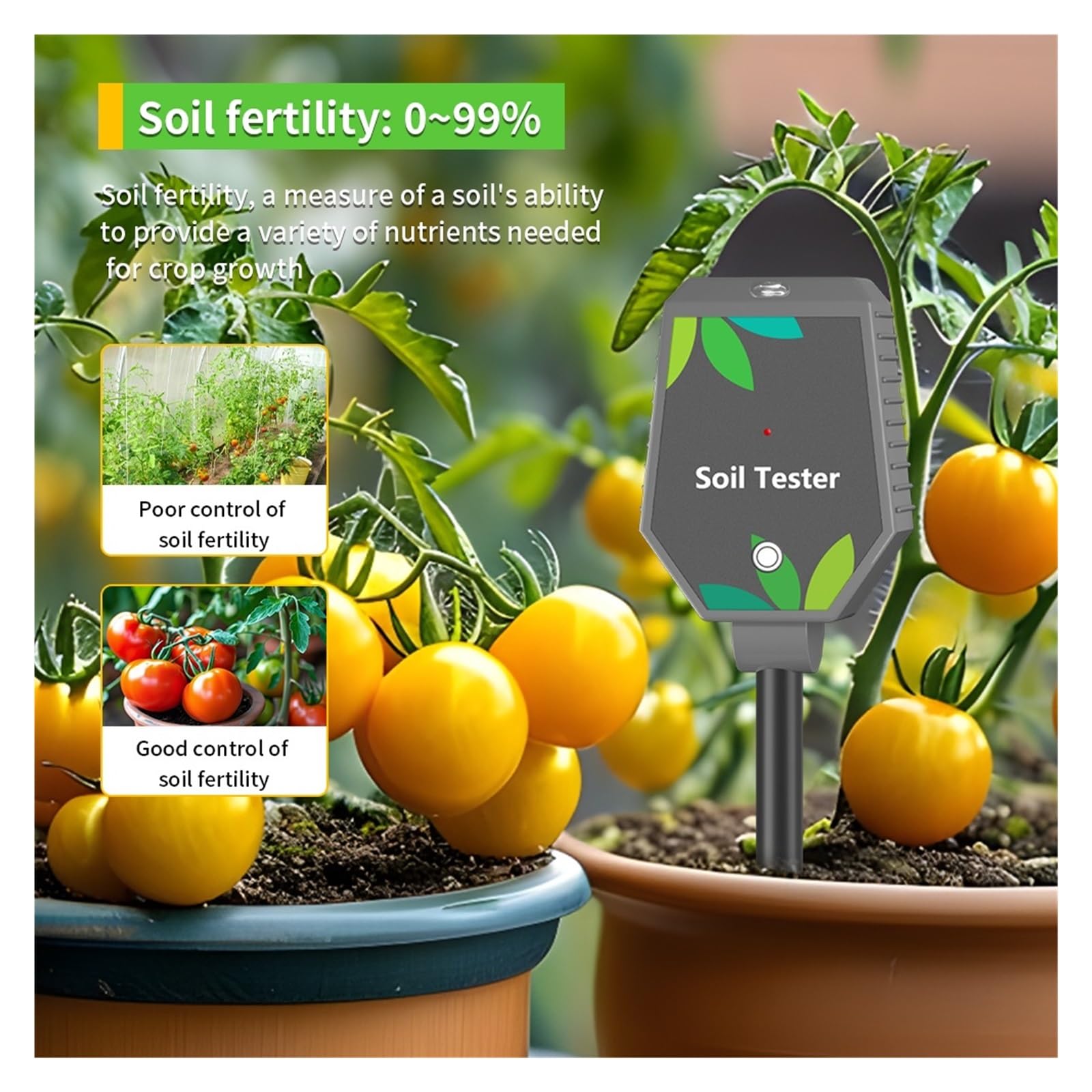 Medidor de humedad del suelo, Medidor de pH del suelo profesional, medidor de pH, CE, fertilidad, salinidad, monitor, luz inteligente, detector de humedad del aire. Para jardinería y agricultura