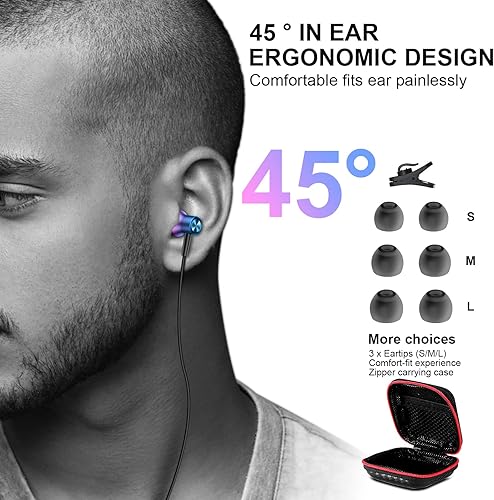 Miniatura 5 de TITACUTE Auriculares con cable de 0.138 in Jack magnético en la oreja auriculares con cancelación estéreo con micrófono para iPhone iPad Samsung A15