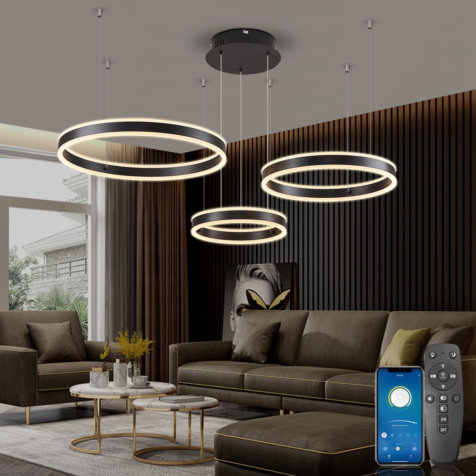 Lampadario Soggiorno A Sospensione Sucikorio, Lampada Moderna LED 88W