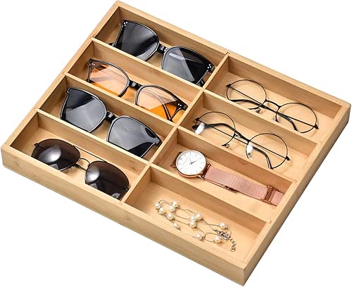 Lunavita Natural Bamboo Tray Display Showcase Box for Sunglasses and