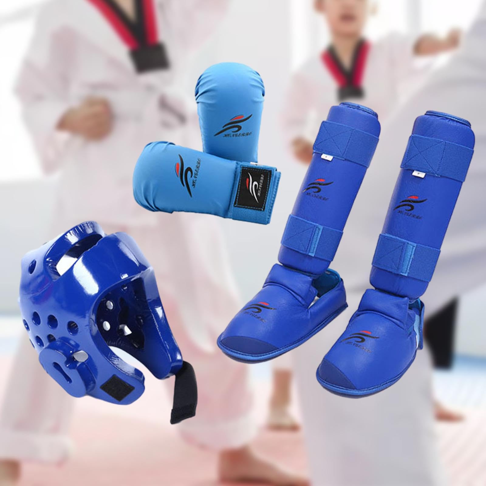 rockible Ensemble D'équipement de Karaté, Gants D'entraînement, équipement de Tête de Boxe avec Protège-Tibia, MMA Sanda Taekwondo Karaté