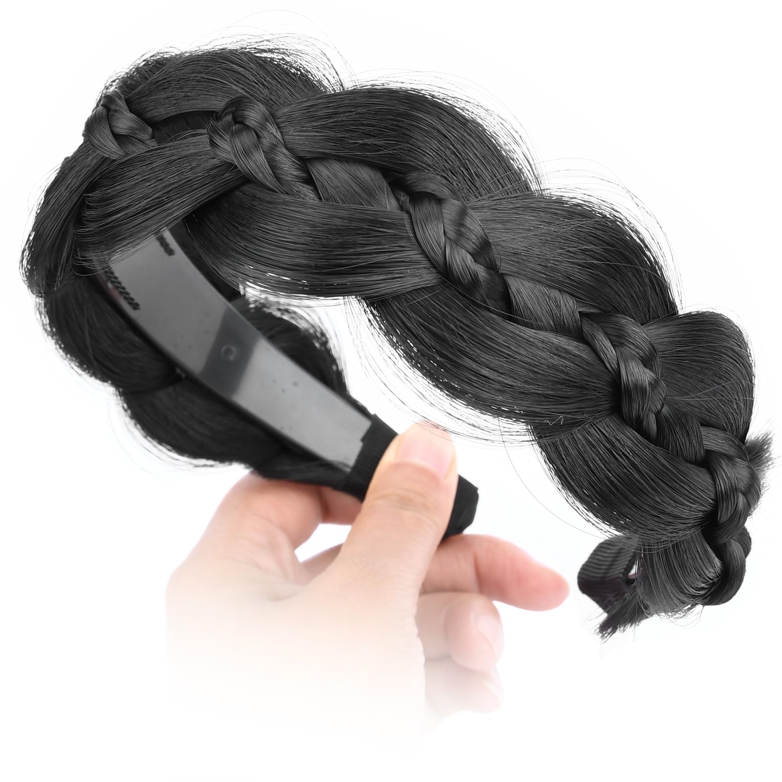 BOBIYA Plaited Hair Headband with Tooth Braid Hair Headband with Teeth Wide Braided Hair Headband (Natural Black, One Size) - Image 4
