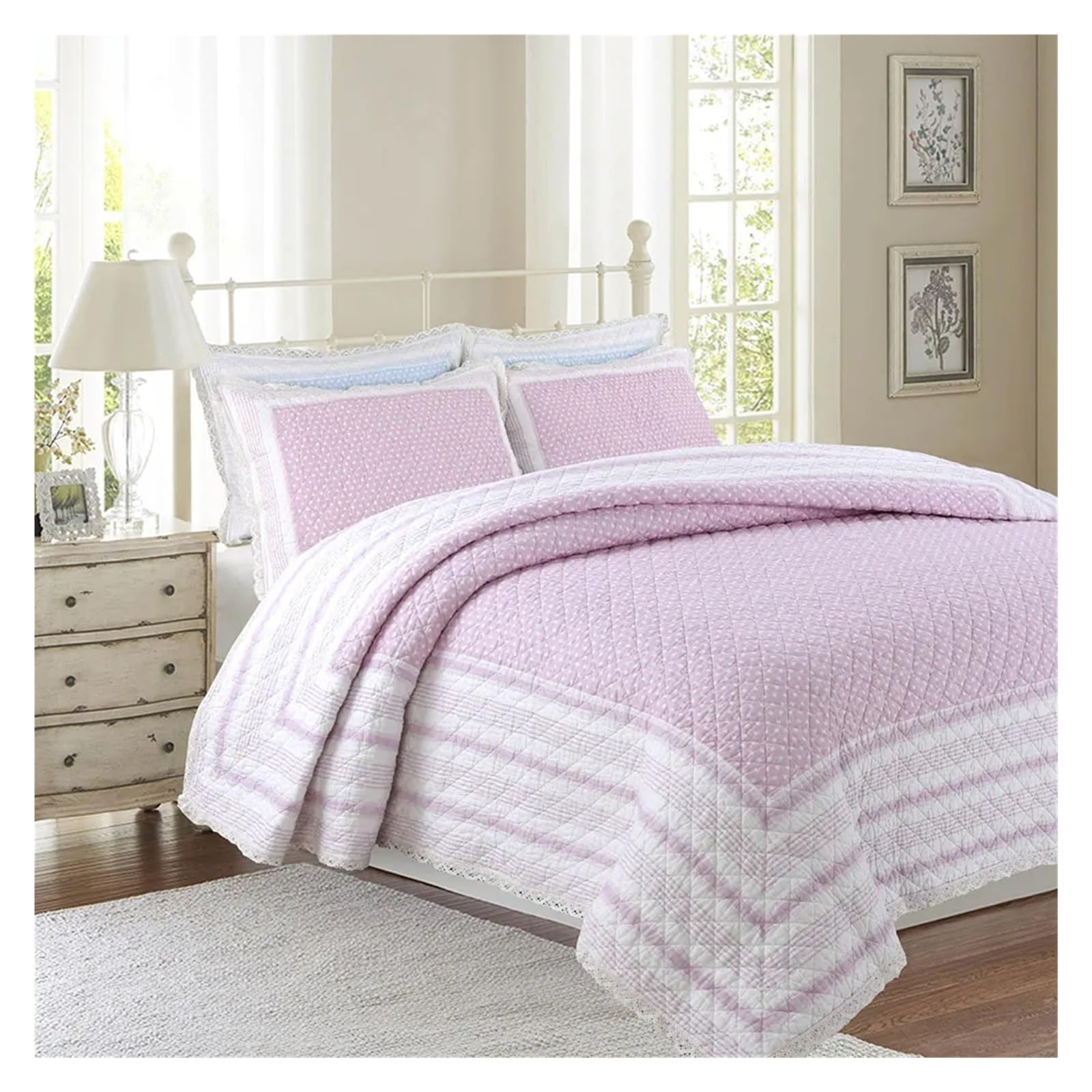 Sbcgfy 2 Queen Size Printed Cotton Bedspread Duvet Cover 3Pcs Quilted Bedspread With Pillowcases,Bedding Set,-00X230cm