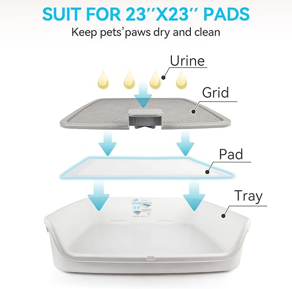 ALL FOR PAWS Dog Pee Pad Holder with Removable Post, 23.6 Indoor Dog Potty Training Tray, Puppy Toilet Litter Box for Small to Medium Sized Dogs