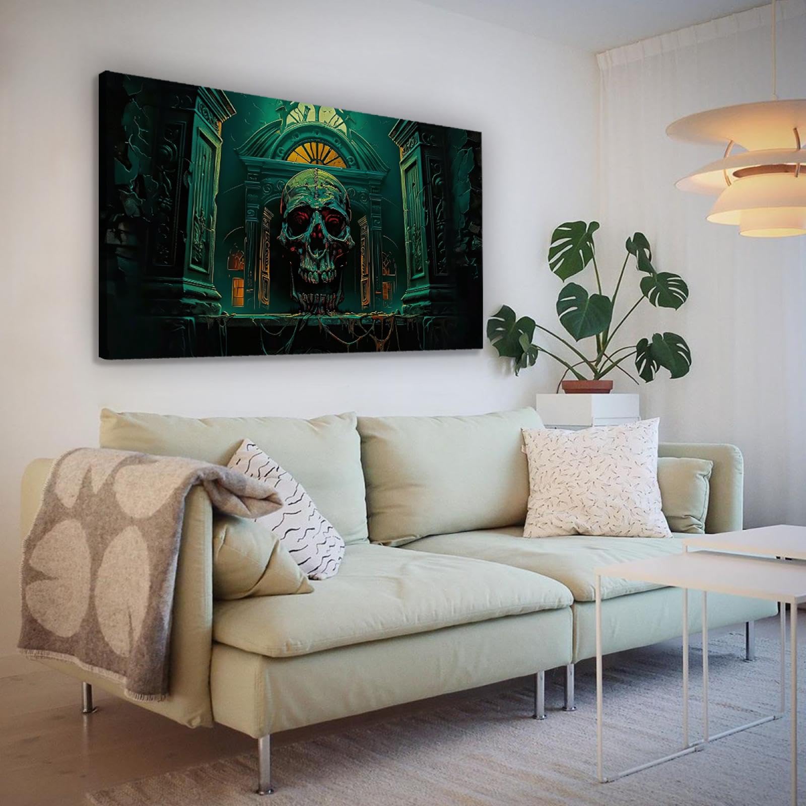Via Vela Gothique Halloween Art Impression sur toile Horreur Rétro Squelette Château Affiche Peinture Art Mural pour Salon Chambre Décoration Maison 60x100cm Cadre intérieur