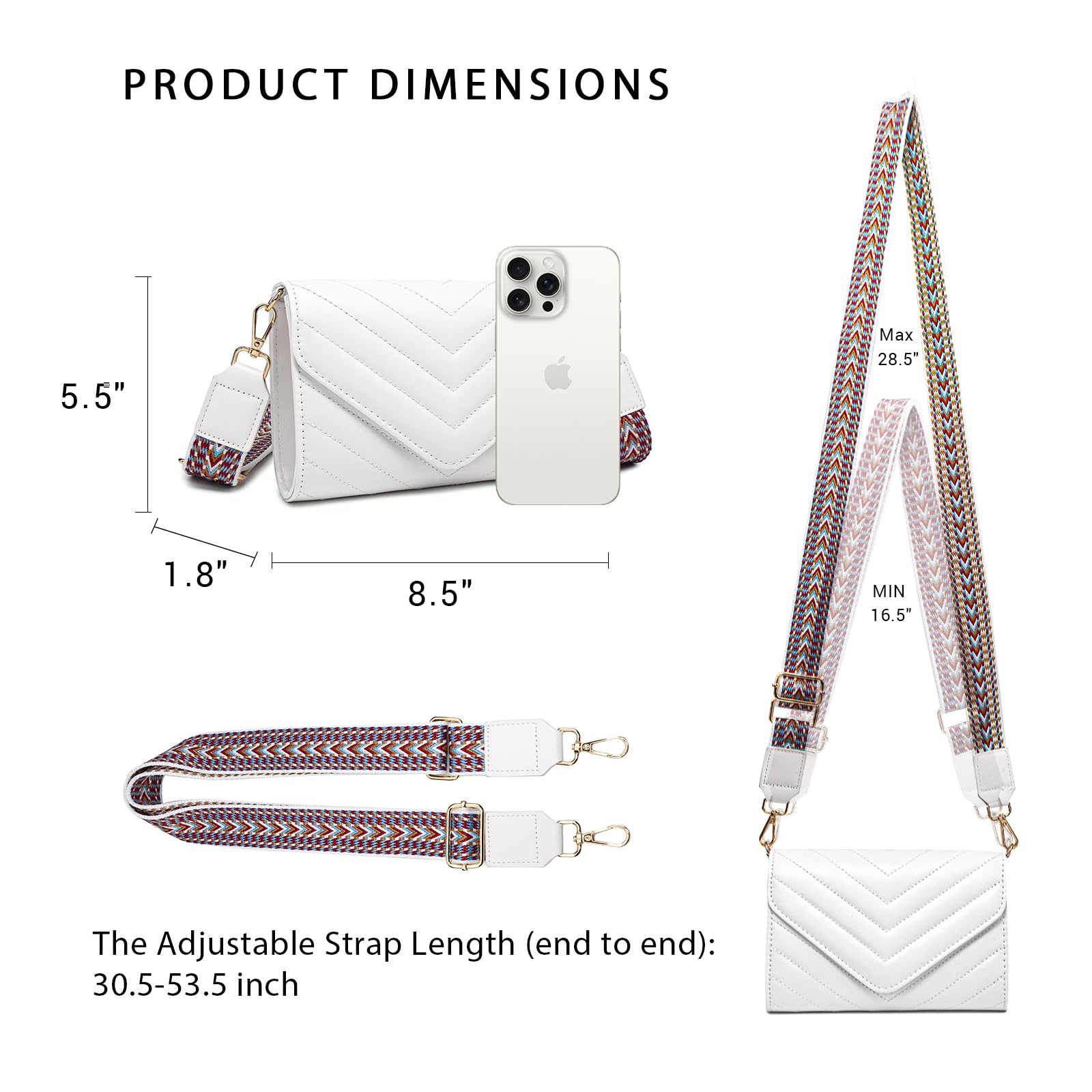 Dasein Women Small Quilted Crossbody Bags Stylish Designer Evening Bag Clutch Purses and Handbags with Chain Shoulder Strap: Wide Strap-white