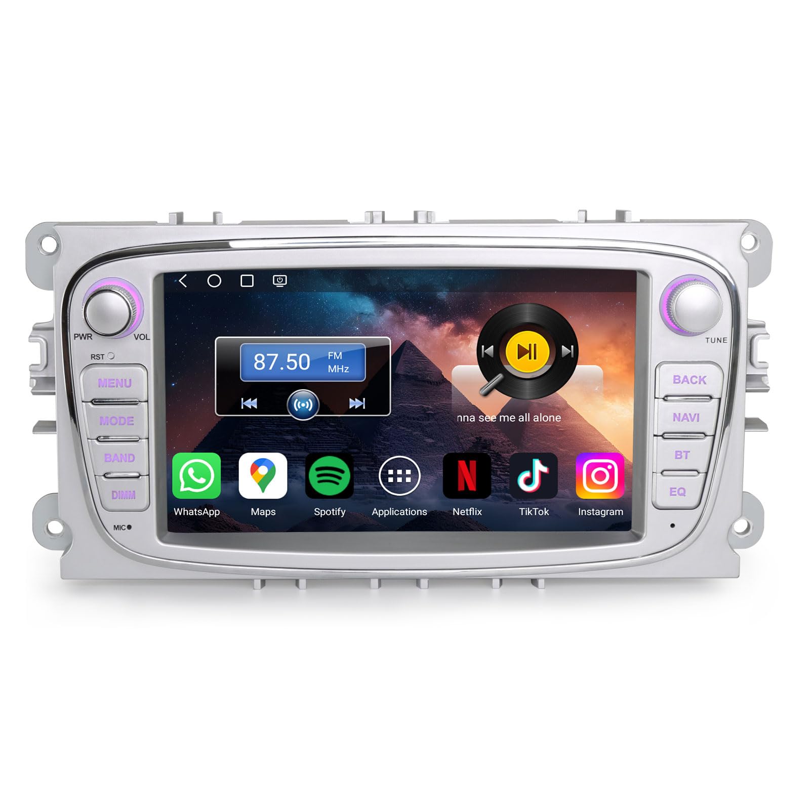 7-calowy odtwarzacz samochodowy Qualcomm Android 14 do Forda Focus Mondeo S-Max C-Max Galaxy z nawigacją GPS, Bluetooth 5.1, CarPlay, Android Auto, DSP, WiFi 4G, DAB+, USB, OBD2, RDS, Canbus