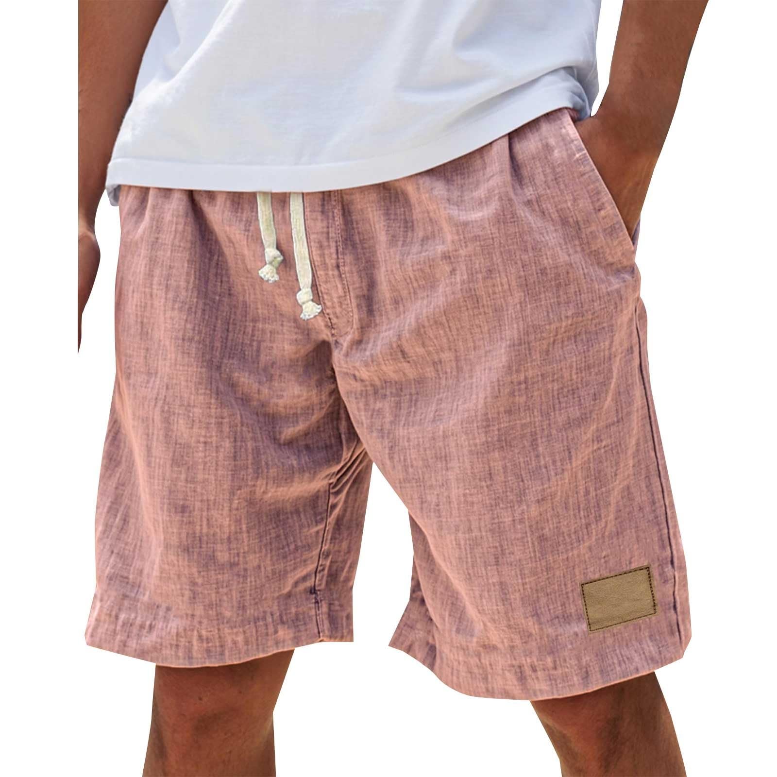 Pantaloncini da uomo in lino, lunghezza al ginocchio, estivi, da spiaggia
