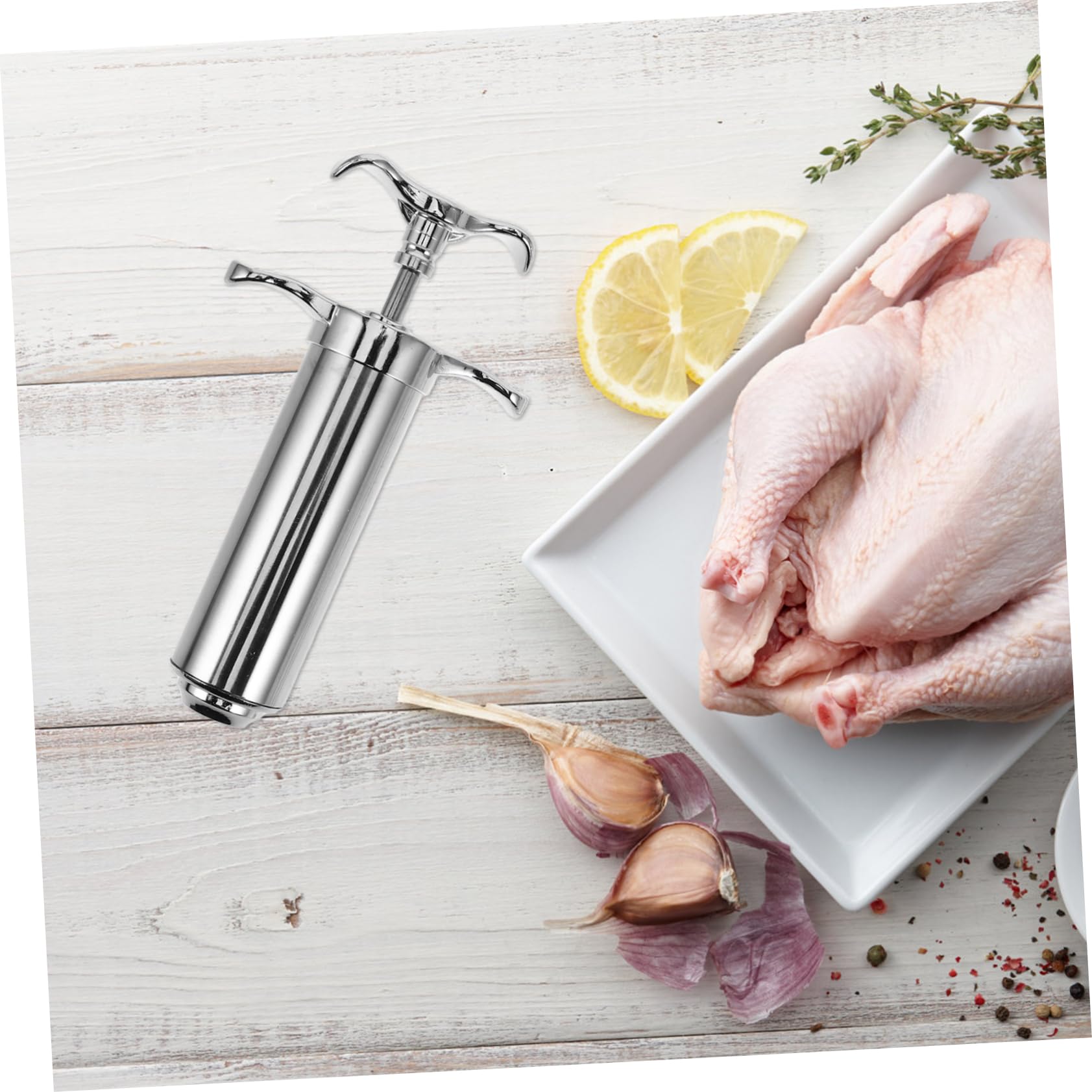Marinade Spritze Fleischinjektionsset aus Edelstahl mit Reinigungsbürste und Truthahn Nadel für Grillfleisch und Küche