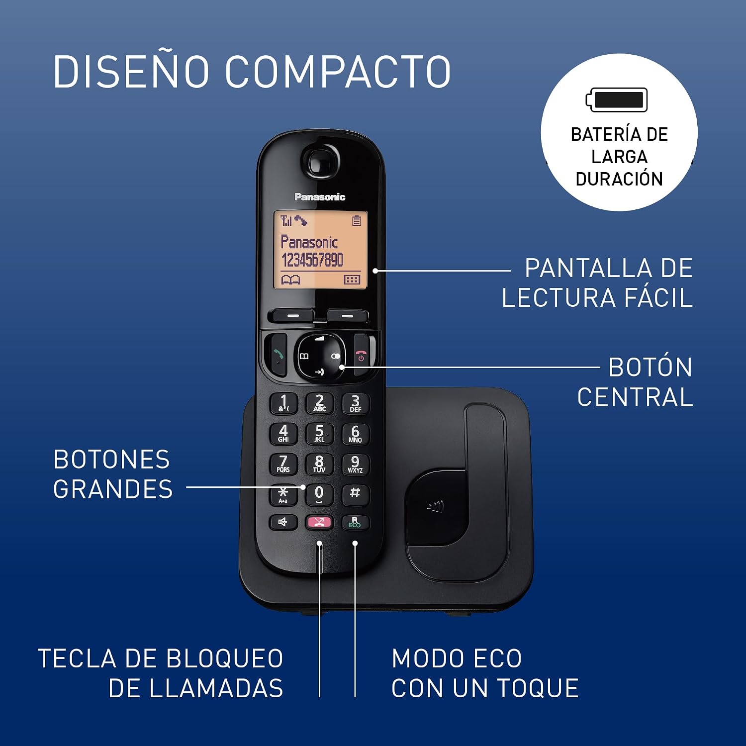 Panasonic KX-TGC250SPB Teléfono Inalámbrico Digital con Bloqueo De Llamadas No Deseadas, Pantalla Fácil De Leer, Altavoz Manos Libres, Reloj Despertador, Auricular Único, Negro. 3