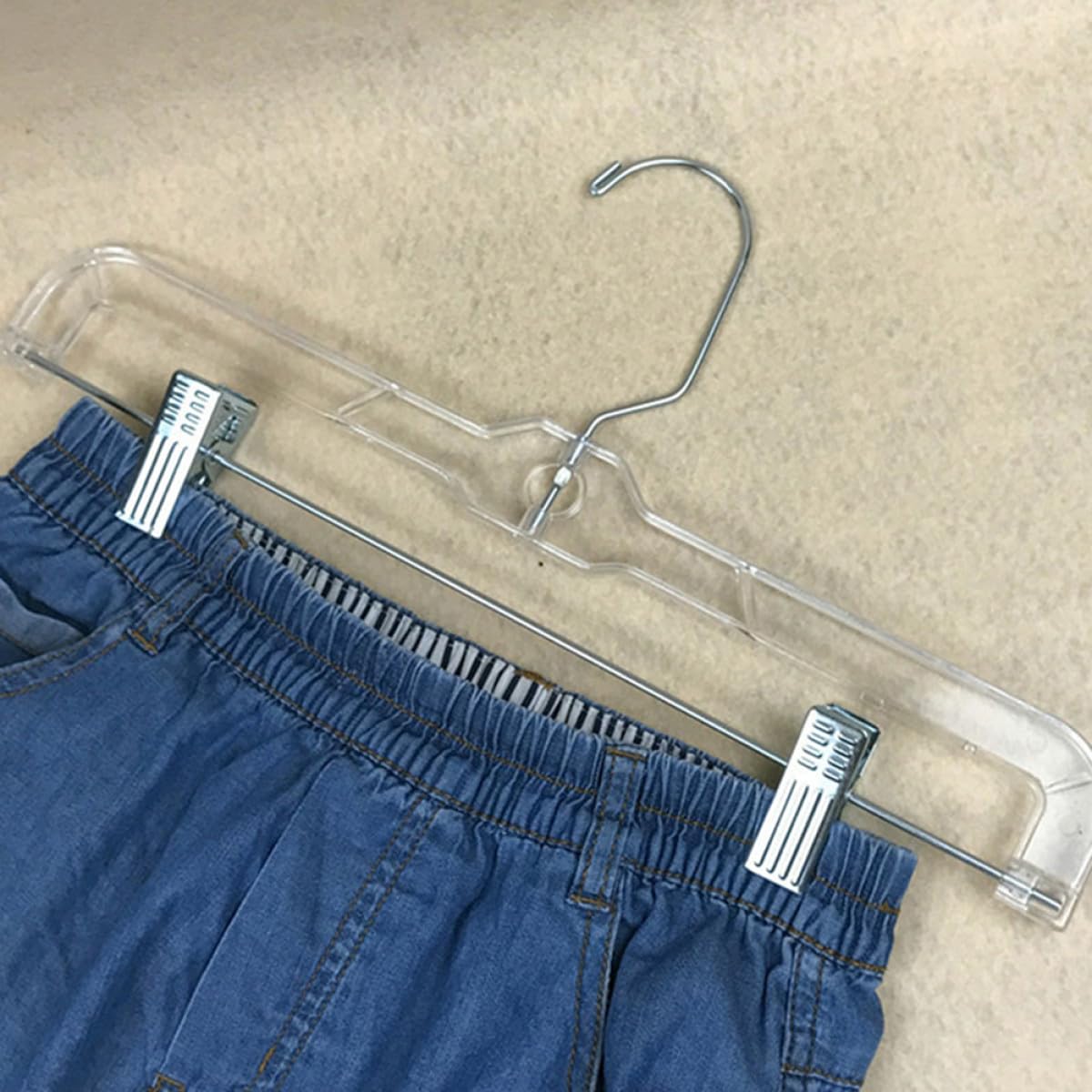 Grucce per Pantaloni con Clip Regolabili, Appendiabiti Trasparenti in Plastica e Ferro, Gancio Girevole, Set da 10