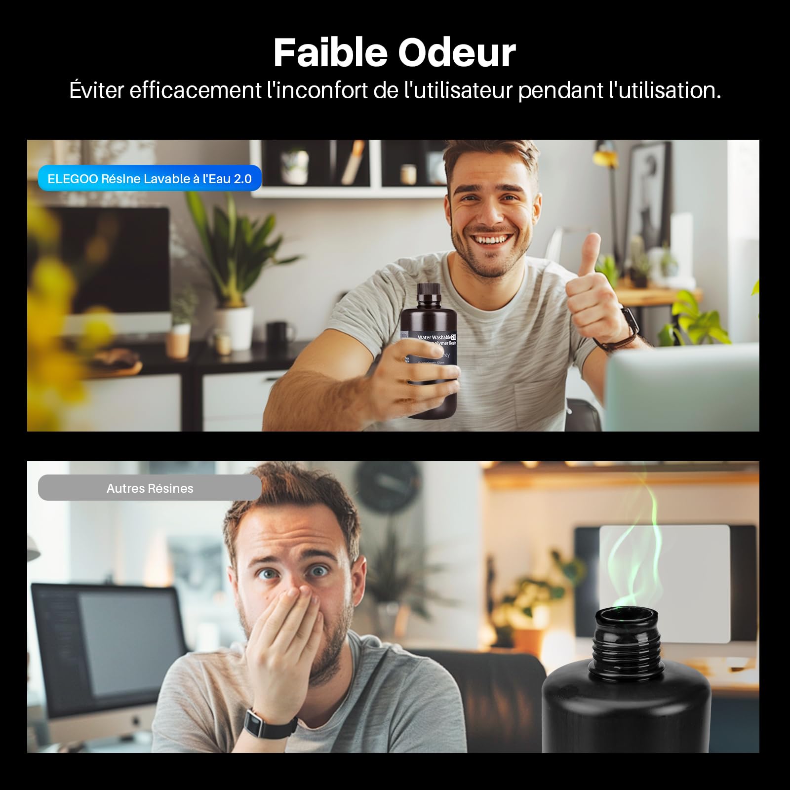 ELEGOO Résine Imprimante 3D Lavable à l'Eau 2.0, Gris 2000g, Durcissement Rapide pour LCD/DLP/MSLA, UV 395-405 nm