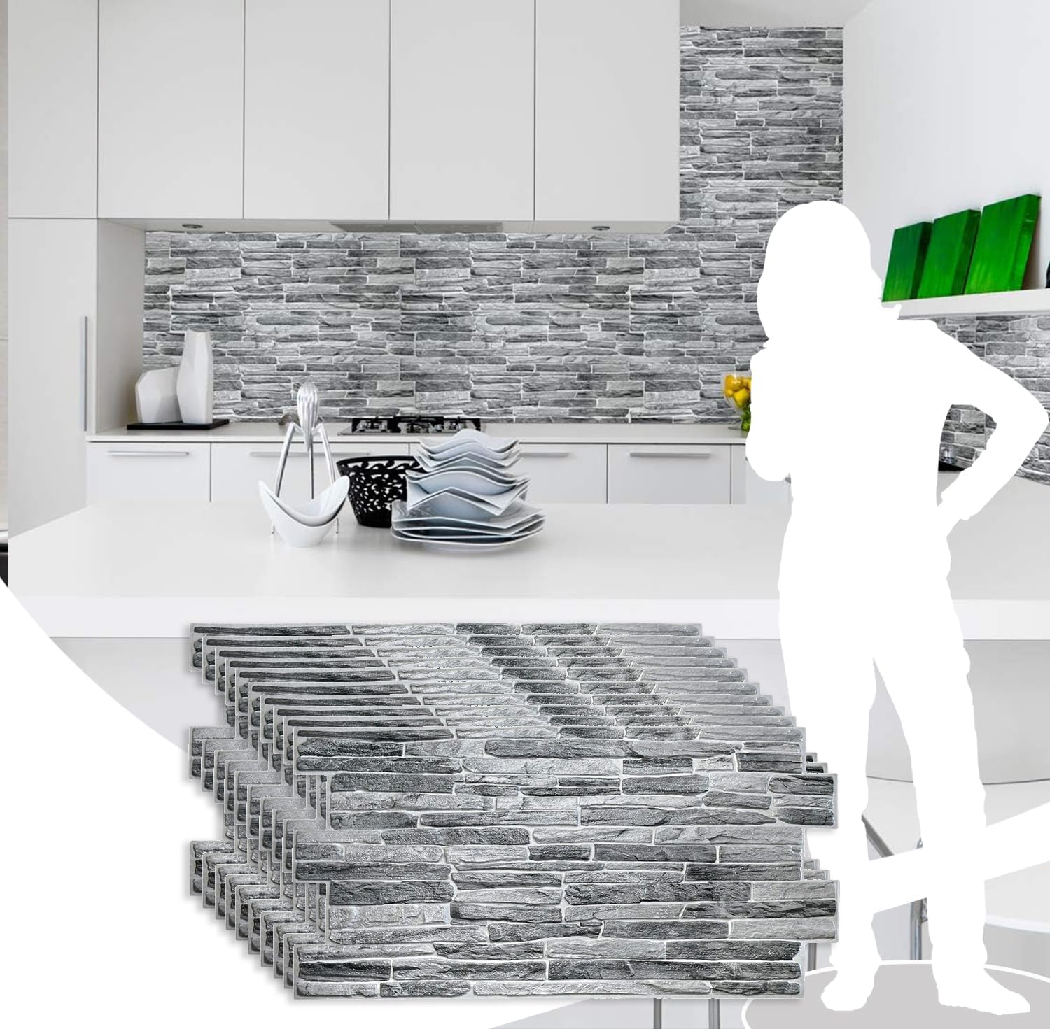 Dundee Deco PG7013-5 Dark Grey Faux Slate PVC 3D Wall Panel, 3.3 ft X 1.7 ft (98 cm X 50cm), Interior Design Wall Paneling Decor, 5.61 sq. ft. (0.49sq. m) Each, Pack of 5