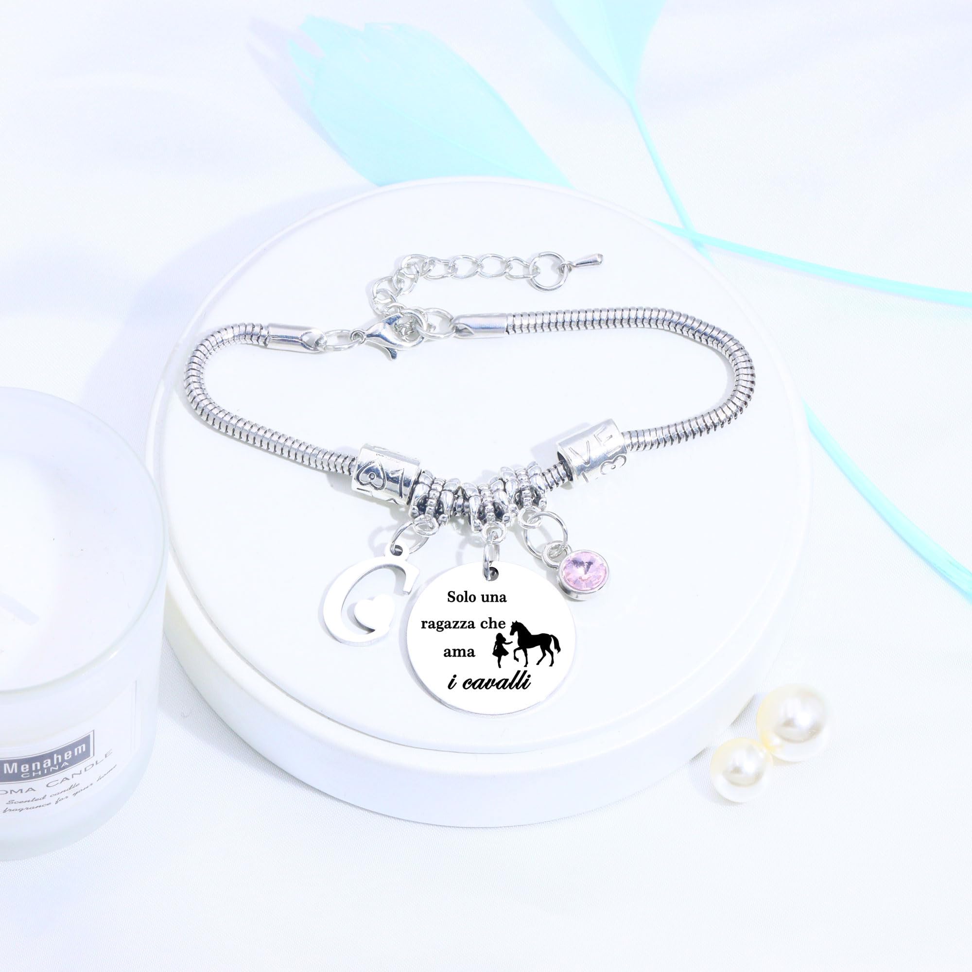 26 Lettere Iniziali Braccialetti Di Cavallo"Solo Una Ragazza Che Ama i Cavallo"Braccialetto Di Cavallo Per Le Donne Ragazze