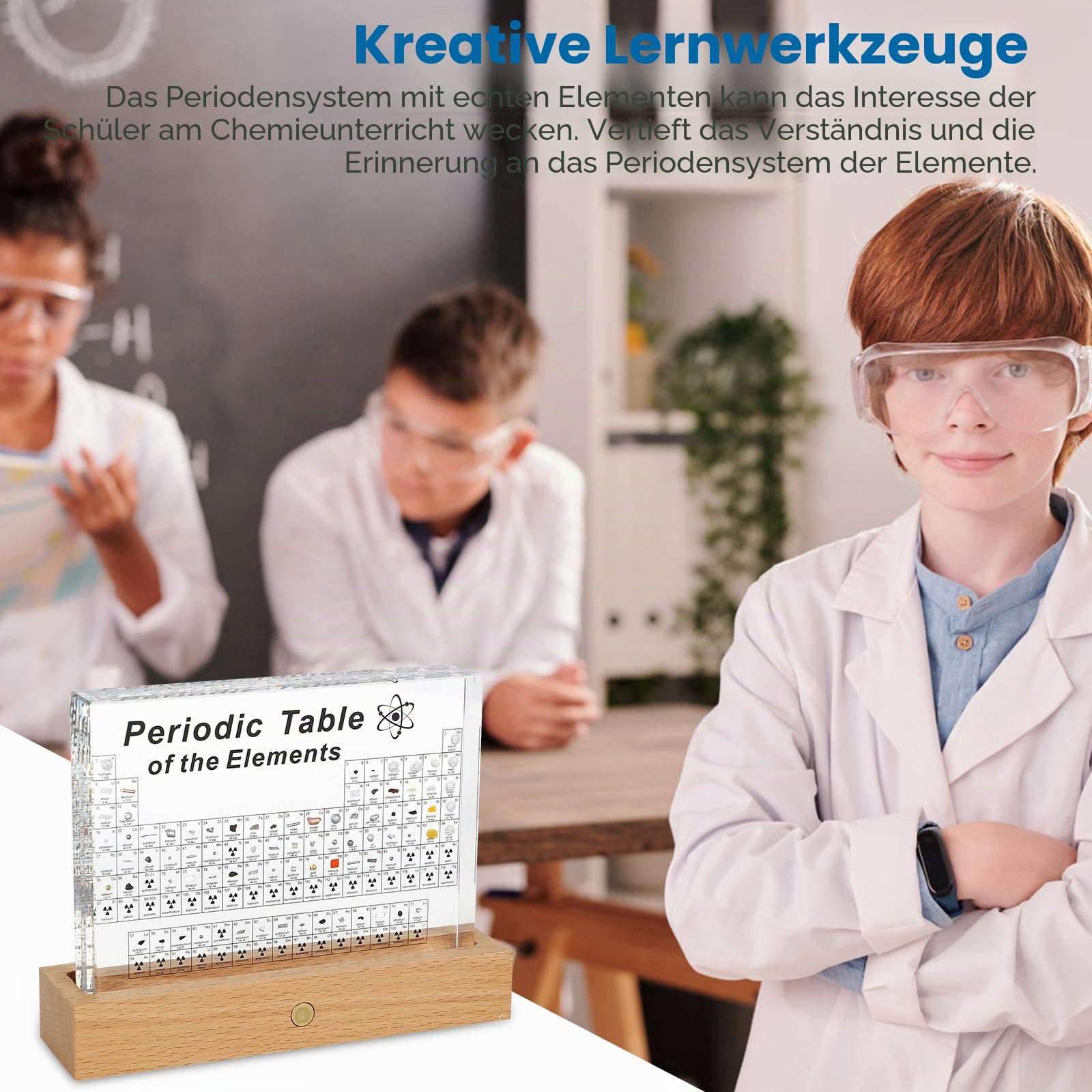 Periodensystem mit Echten Elementen im Inneren, Acryl Periodic Table of 83 Elementen, Proben Periodensystem Display Geschenk für Schüler Lehrer Kinder Studenten Handwerk (21x14x2.7cm With Base)