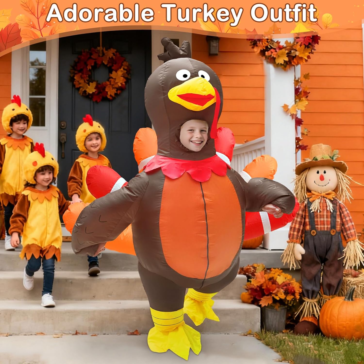 Camlinbo Thanksgiving Inflatable Costume, Funny Inflatable Turkey Costume for Kids Blow Up Full Body Turkey Outfit Opening Face Animals Costumes Suits For Boys Girls Teens Cosplay Thanksgiving Party - Image 5