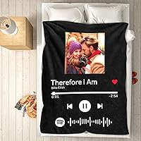 Vista 3 de Manta personalizada con escaneo de imágenes, código de Spotify, foto negra, manta de forro polar personalizada, manta suave, diseño de tu propia