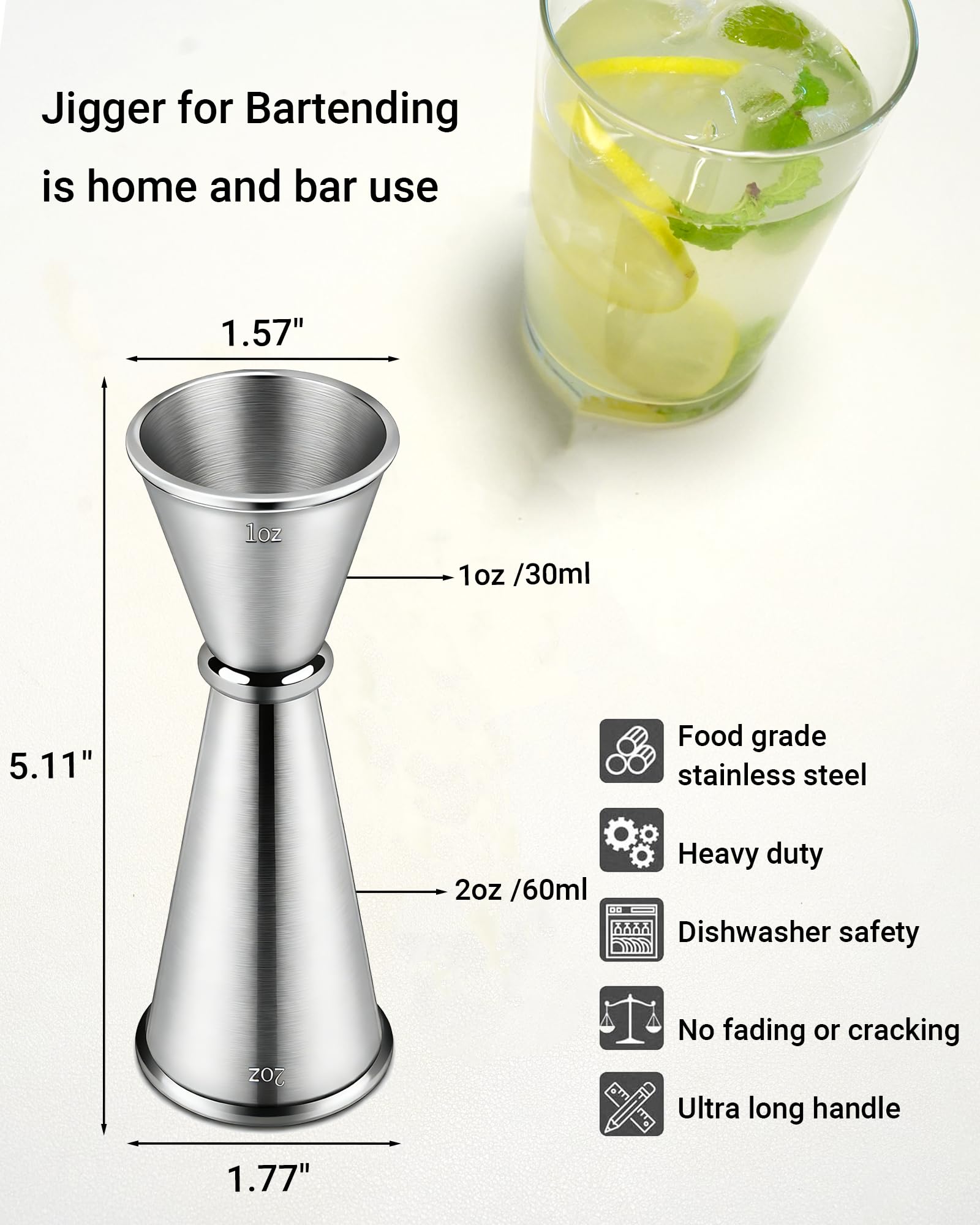 Cocktail Jigger Set 1oz/2oz, Stainless Steel Measuring Cups 2Pack — Amazon image 2