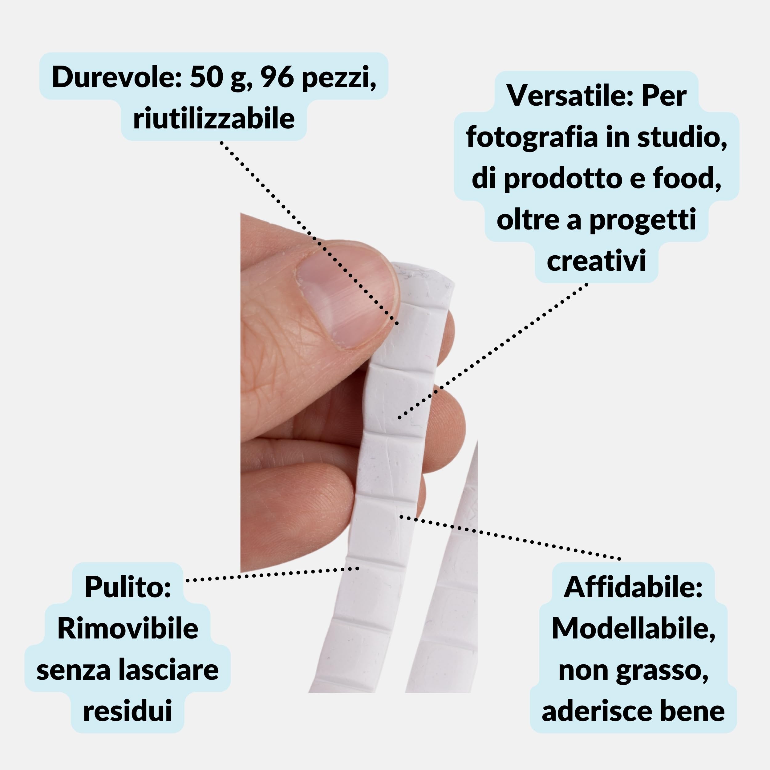LENS-AID Pasta Adesiva Bianca 96 Pezzi Rimovibile Riutilizzabile per Foto Poster Modellismo DIY