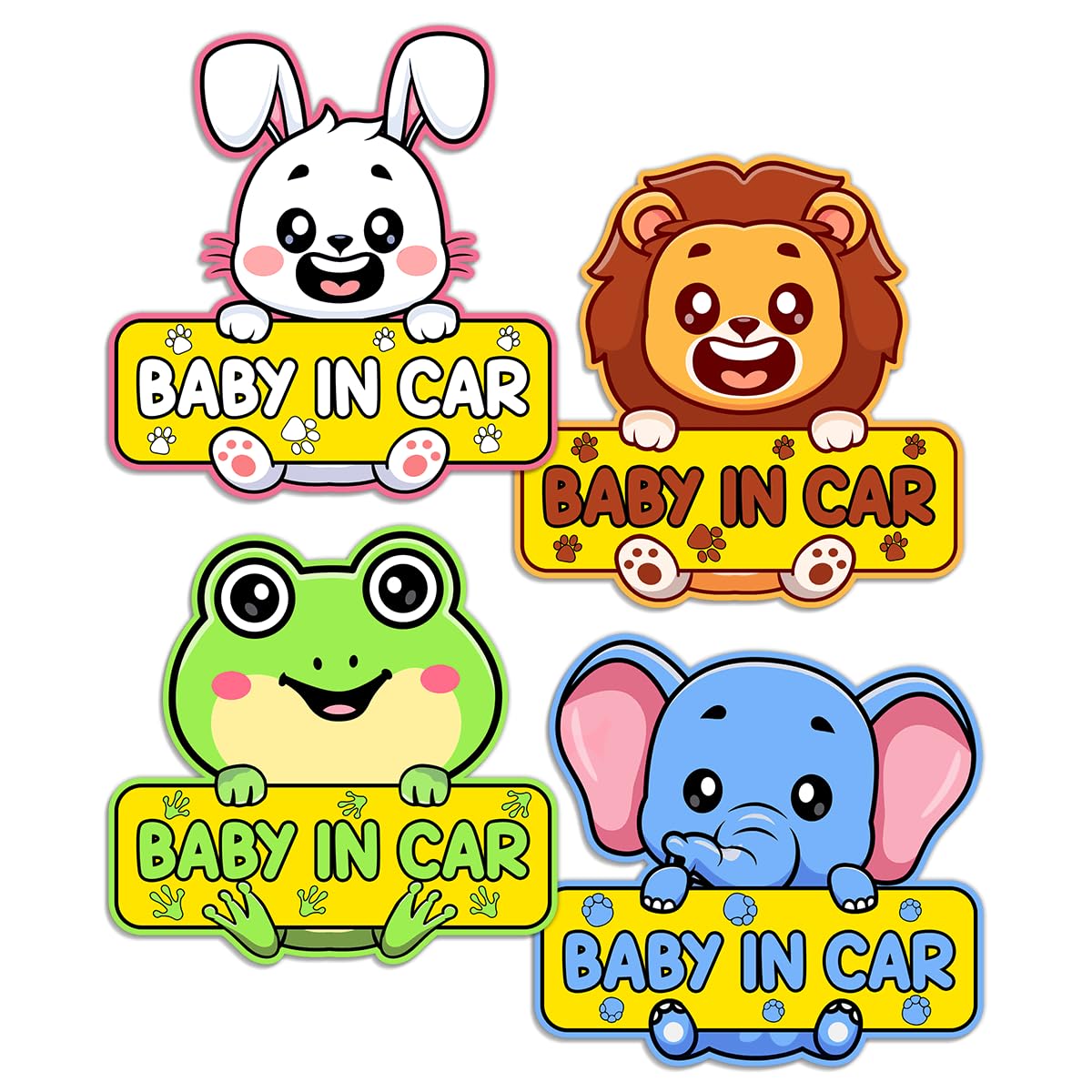 Pack 4 Pcs Baby On Board Sticker for Cars Boys Girl Car Window Cute Animals Funny Bumper Stickers Warning Safety Signs Waterproof Removable Large