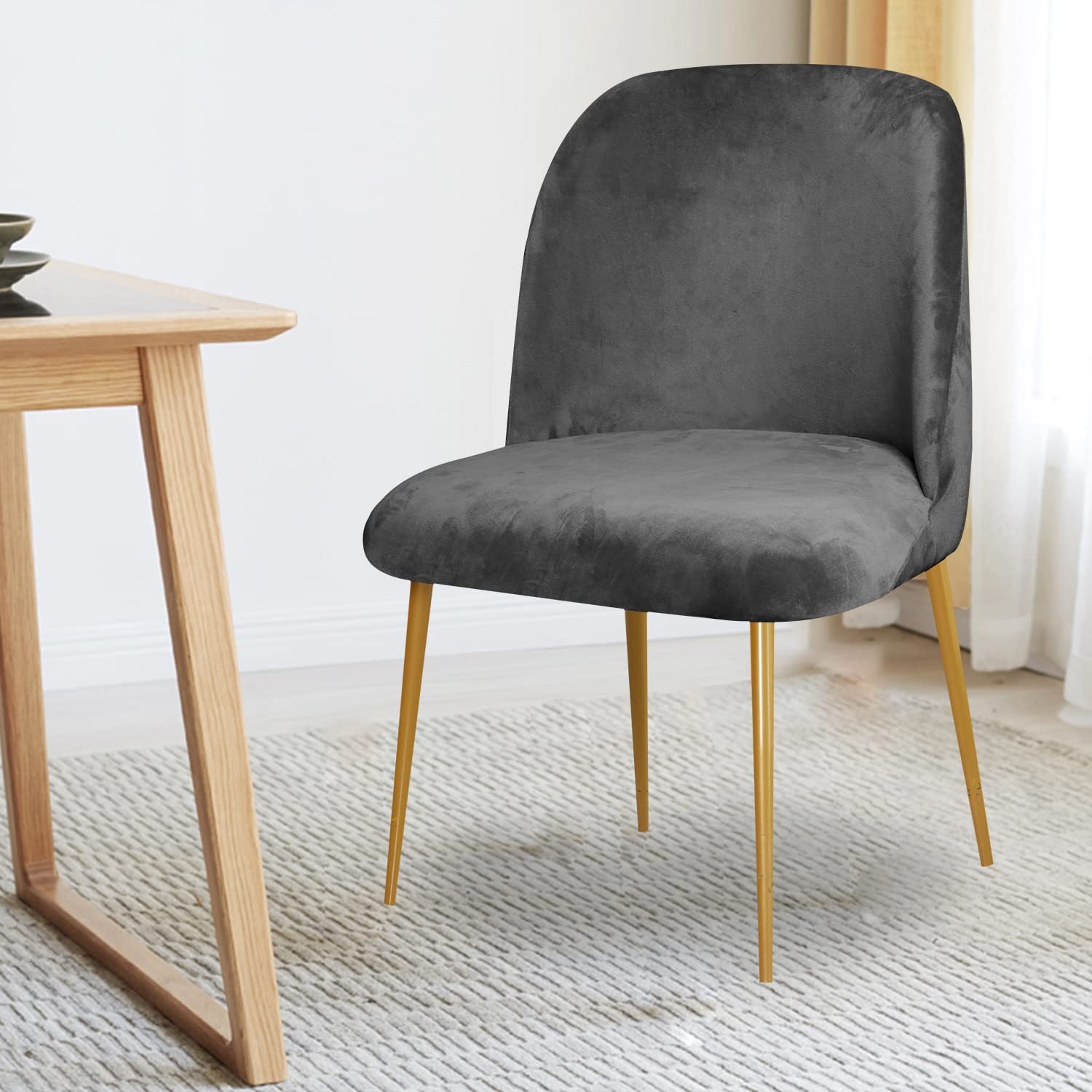 Lot de 4/6 housses de chaise de salle à manger extensibles – Protections de siège lavables sans accoudoirs noires pour salle à manger et bureau modernes – Design de dossier de coque (couleur : G