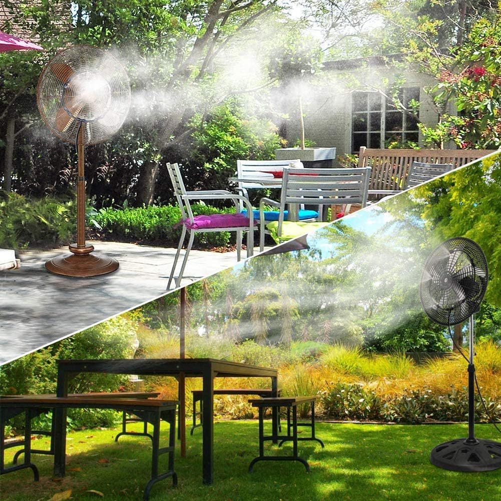 Kit de Brumisation pour Ventilateur Extérieur, Brumisateur Terrasse Exterieur, Système de Refroidissement par Brumisation pour Terrasse, Patio, Cour et Balcon (Runde-2)