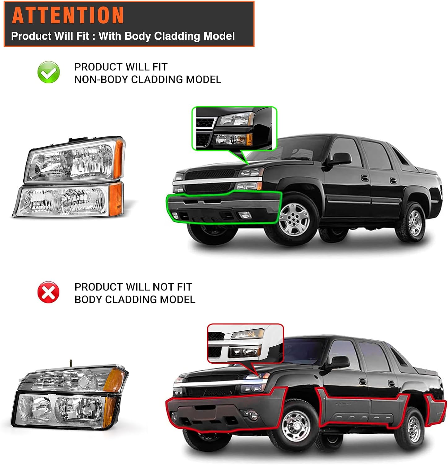 Headlight Assembly for 2003 2004 2005 2006 Chevy Silverado 1500 2500 3500 Compatible with 2003-2006 Avalanche 1500 2500 and 2007 chevy Silverado Classic Chrome Housing Amber(W/O Bulbs)