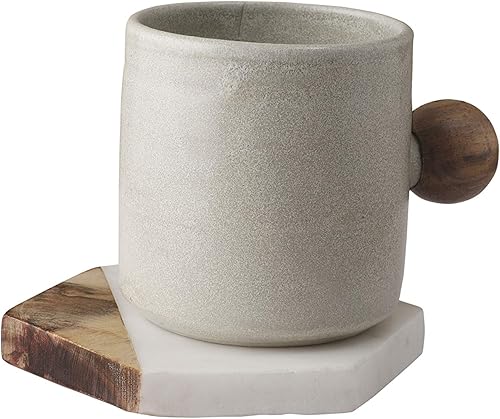 Miniatura 3 de GoCraft Posavasos de madera de mármol y mango  Juego de 4 posavasos geométricos hechos a mano de mármol blanco para bebidas, copas de vino, bebidas,