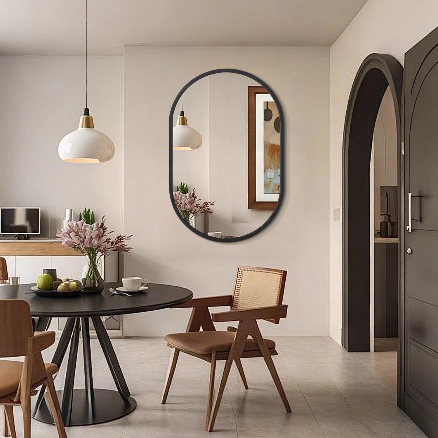 JJUUYOU Oval Mirror Black Metal Frame Bathroom Mirrors for Wall 7050 CM Large Aluminum Alloy Mirror Decorative for Bathroom Living Rooms Bedroom Entryway Hallway Horizontal or Vertical Hanging - Image 4
