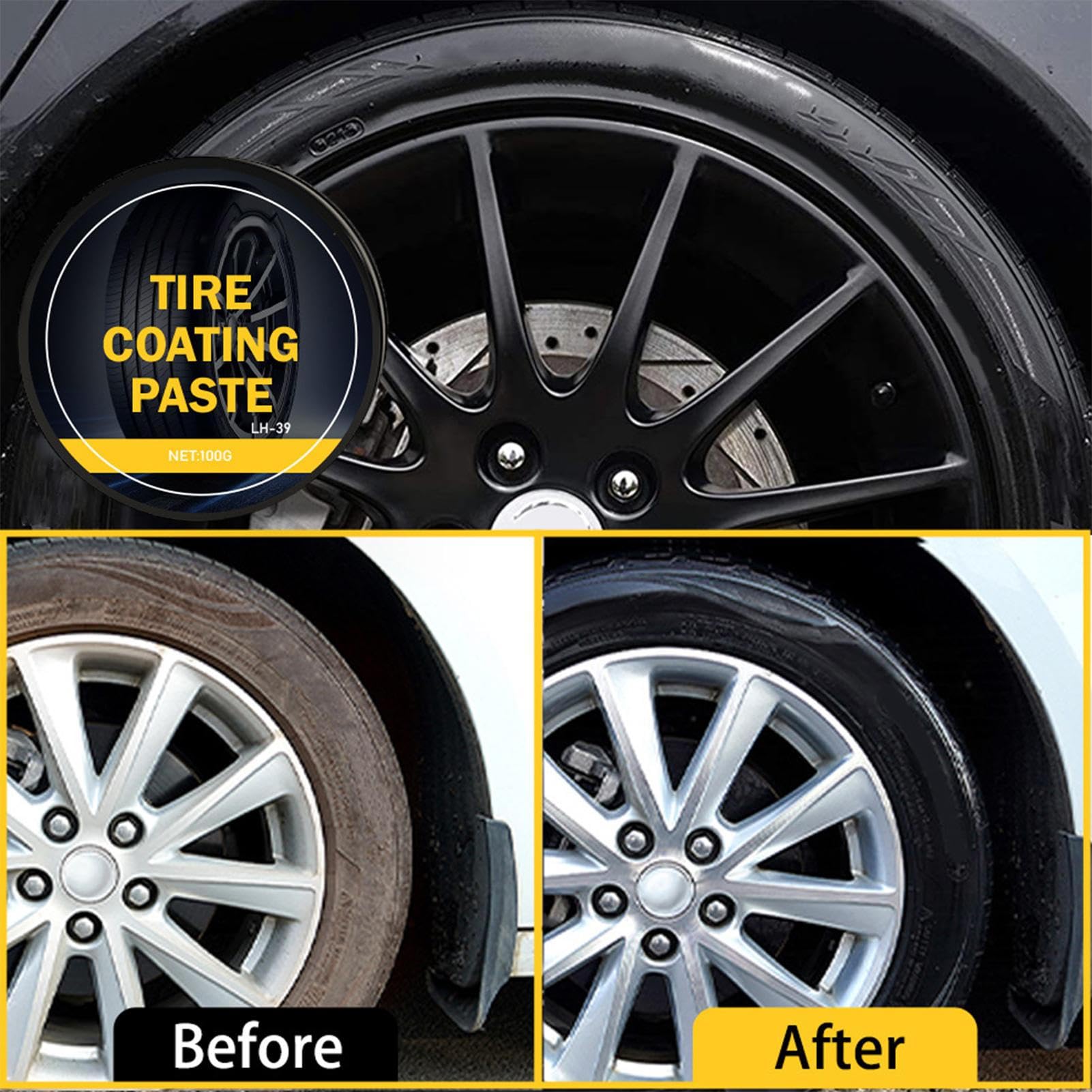 de roue pour pneus de voiture – 100 g de dissolvant et revêtement brillant | Amélioration de l'aspect des pneus durable pour le nettoyage, la rénovation, la rénovation et la cire des roues de
